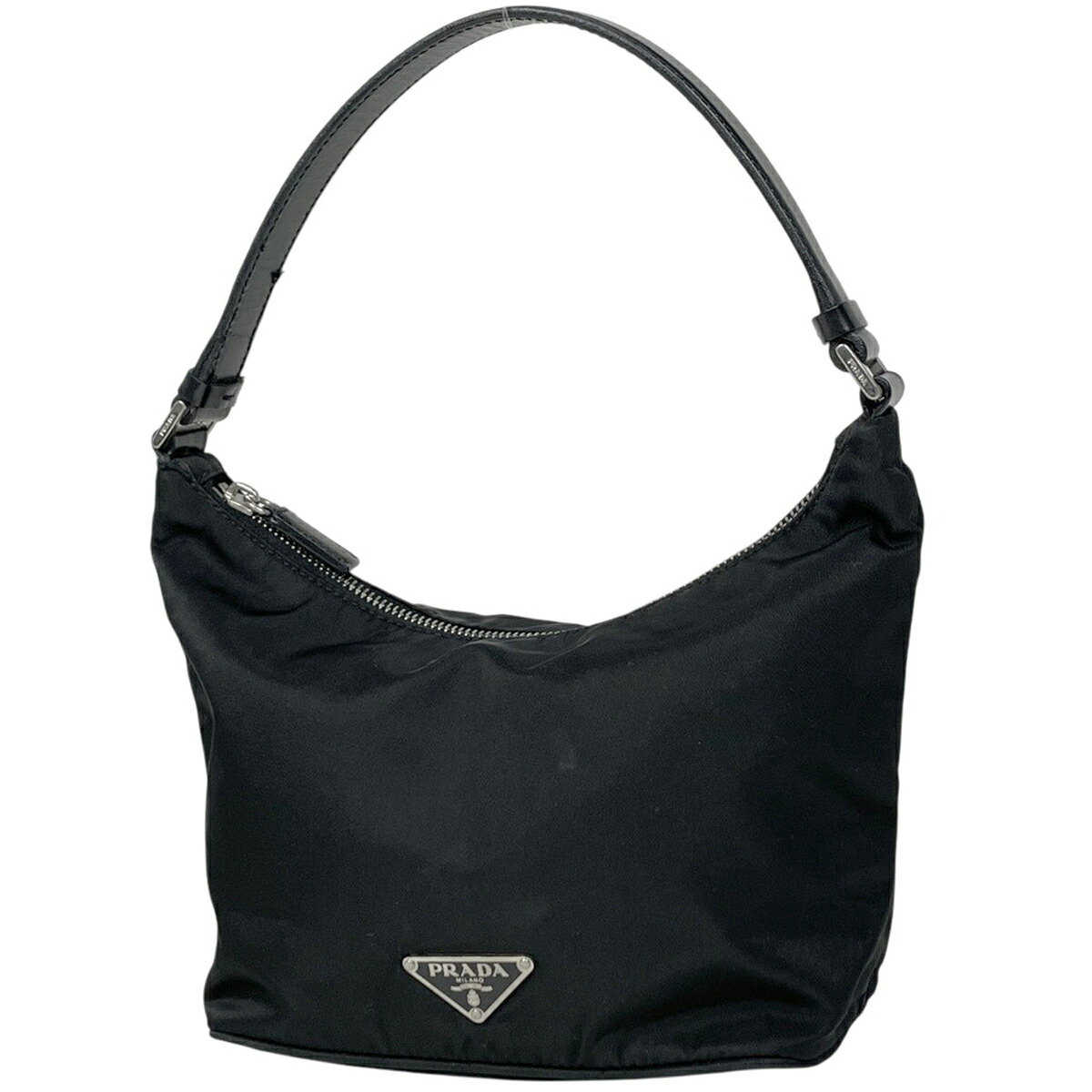 プラダ PRADA ロゴプレート ハンドバッグ 手提げ ハンドバッグ ナイロン ブラック レディース 【中古】