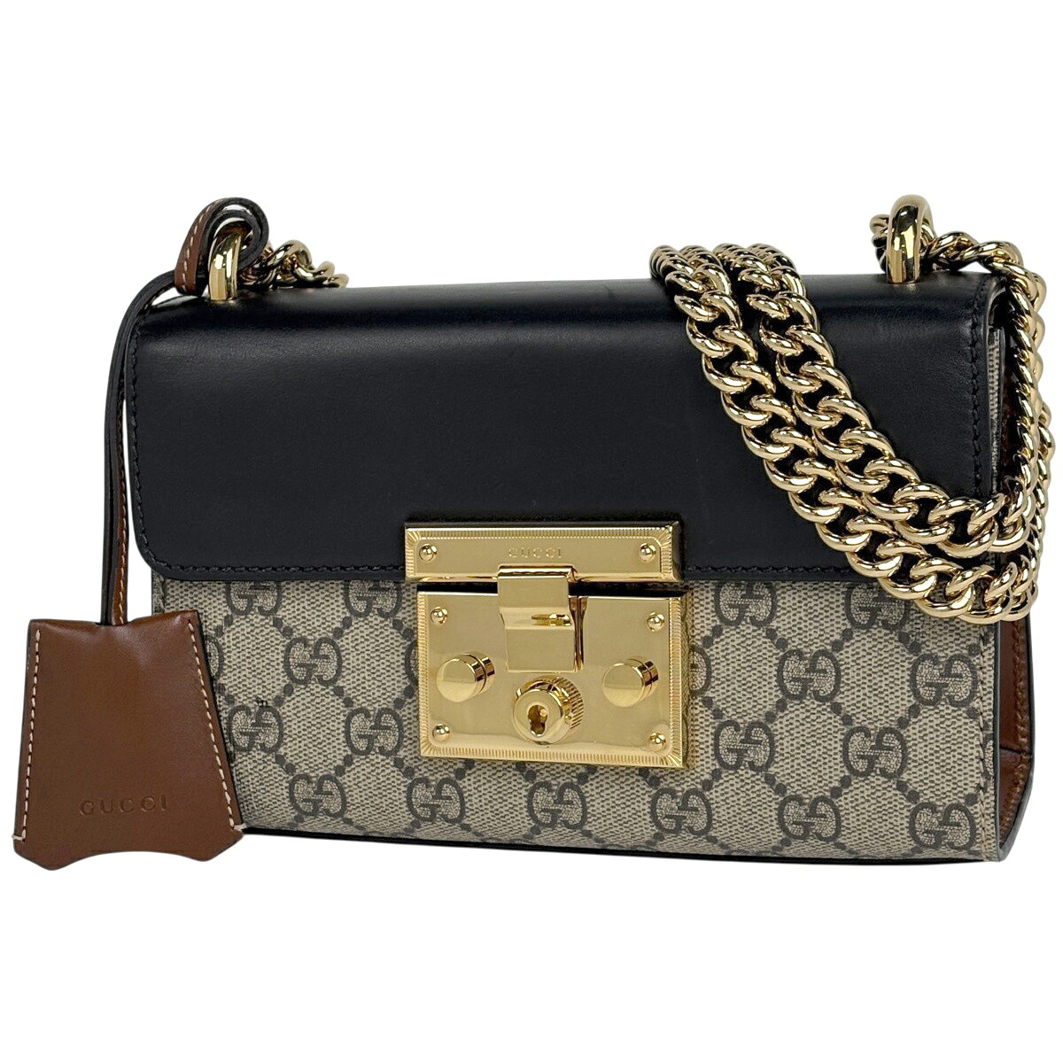 【在庫一掃】 グッチ GUCCI GG柄 チェーン ショルダーバッグ パドロック GGスプリーム ショルダーバッグ コーティングキャンバス ブラック ベージュ 409487 レディース 【中古】|バイセル 店