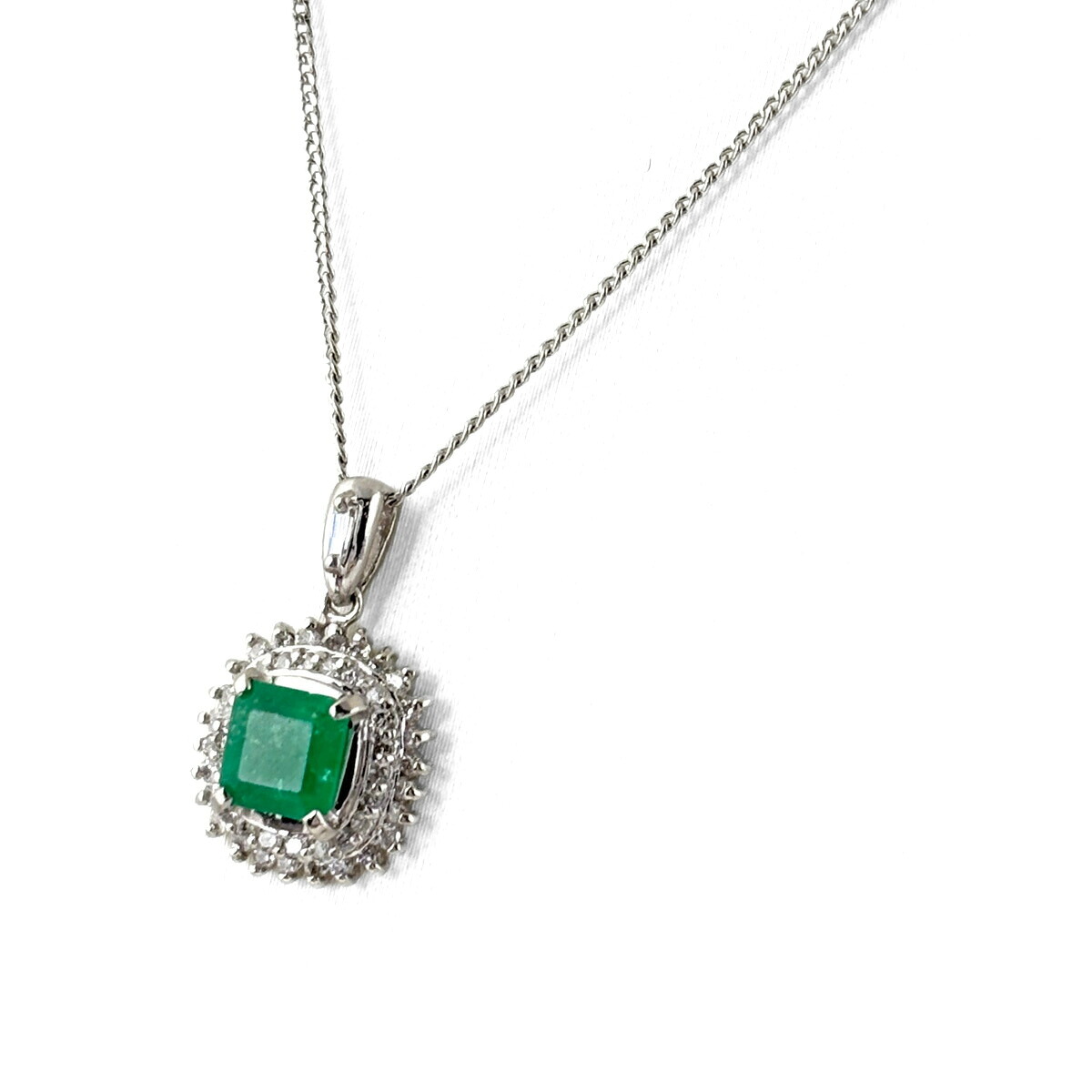 エメラルド デザインネックレス プラチナ ペンダント メレダイヤ ネックレス Pt900 Pt850 エメラルド レディース 【中古】