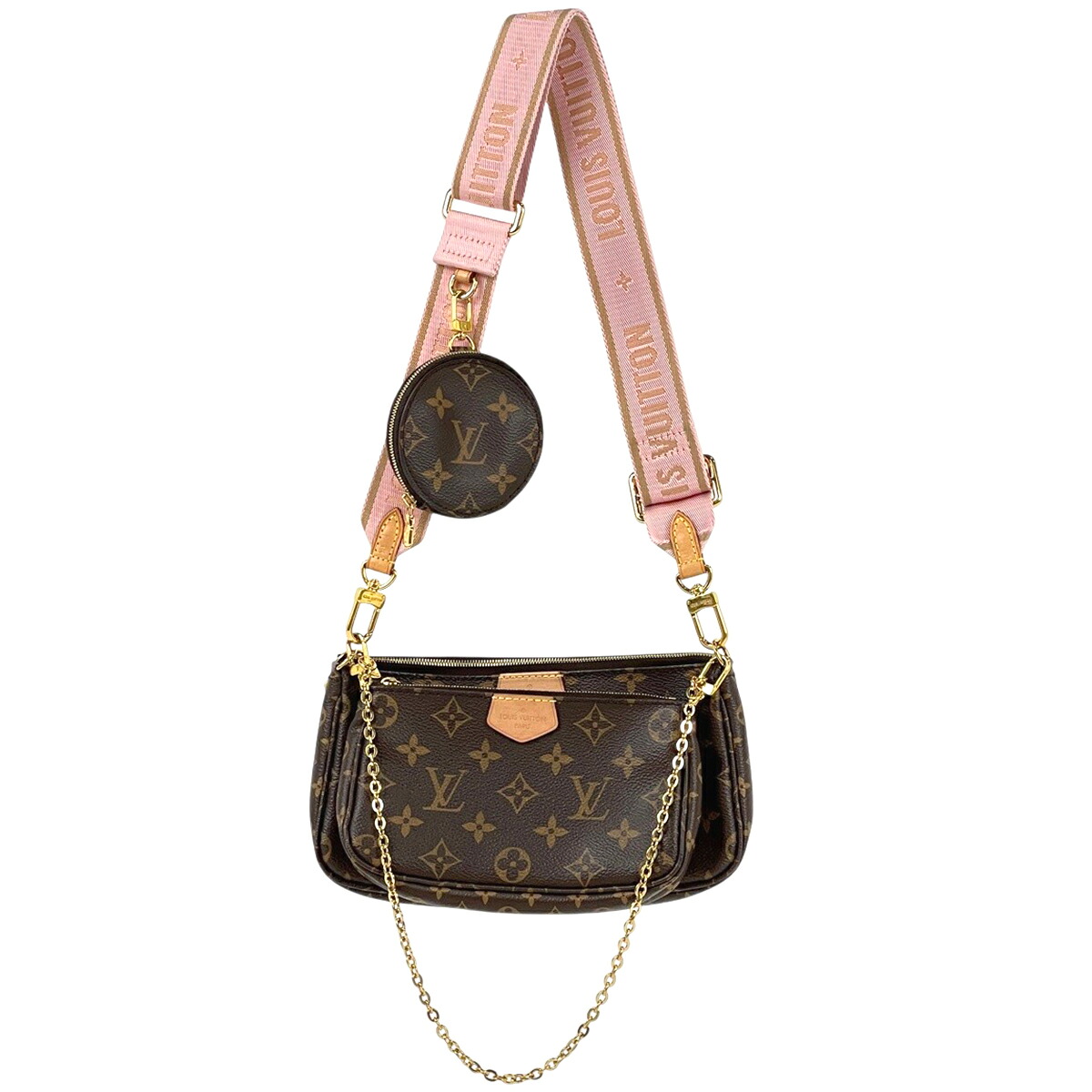 ルイ・ヴィトン Louis Vuitton ミュルティ ポシェット アクセソワール ストラップ 取り外し可能 ショルダーバッグ モノグラム ブラウン ローズクレール M44840 レディース 【中古】