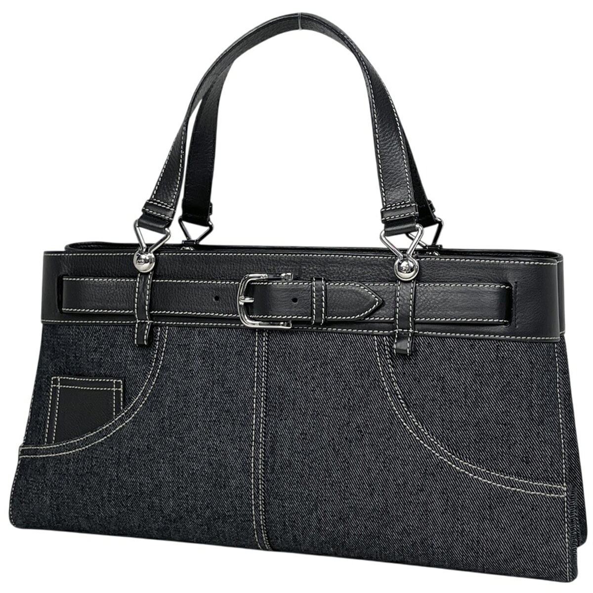 クリスチャンディオール Christian Dior ロゴ ハンドバッグ CD 手提げ ハンドバッグ デニム ブラック レディース 【中古】 msp39
