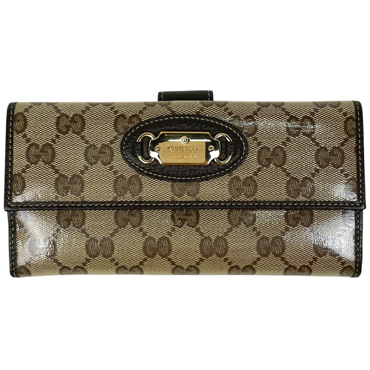グッチ GUCCI GG柄 二つ折り 長財布 GGクリスタル 札入れ 小銭入れ 長財布 コーティングキャンバス ベージュ 231841 レディース 【中古】 msp29
