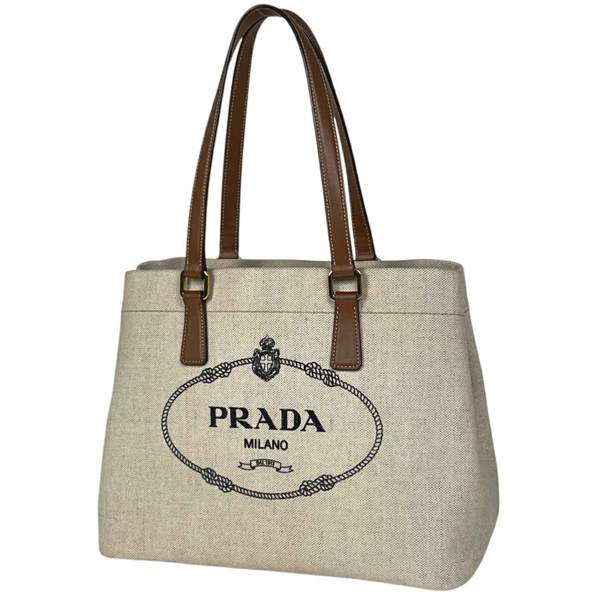 プラダ PRADA ロゴ トートバッグ ハンドバッグ トートバッグ キャンバス ナチュラル ブラウン 1BG356 レディース 【中古】 msp29