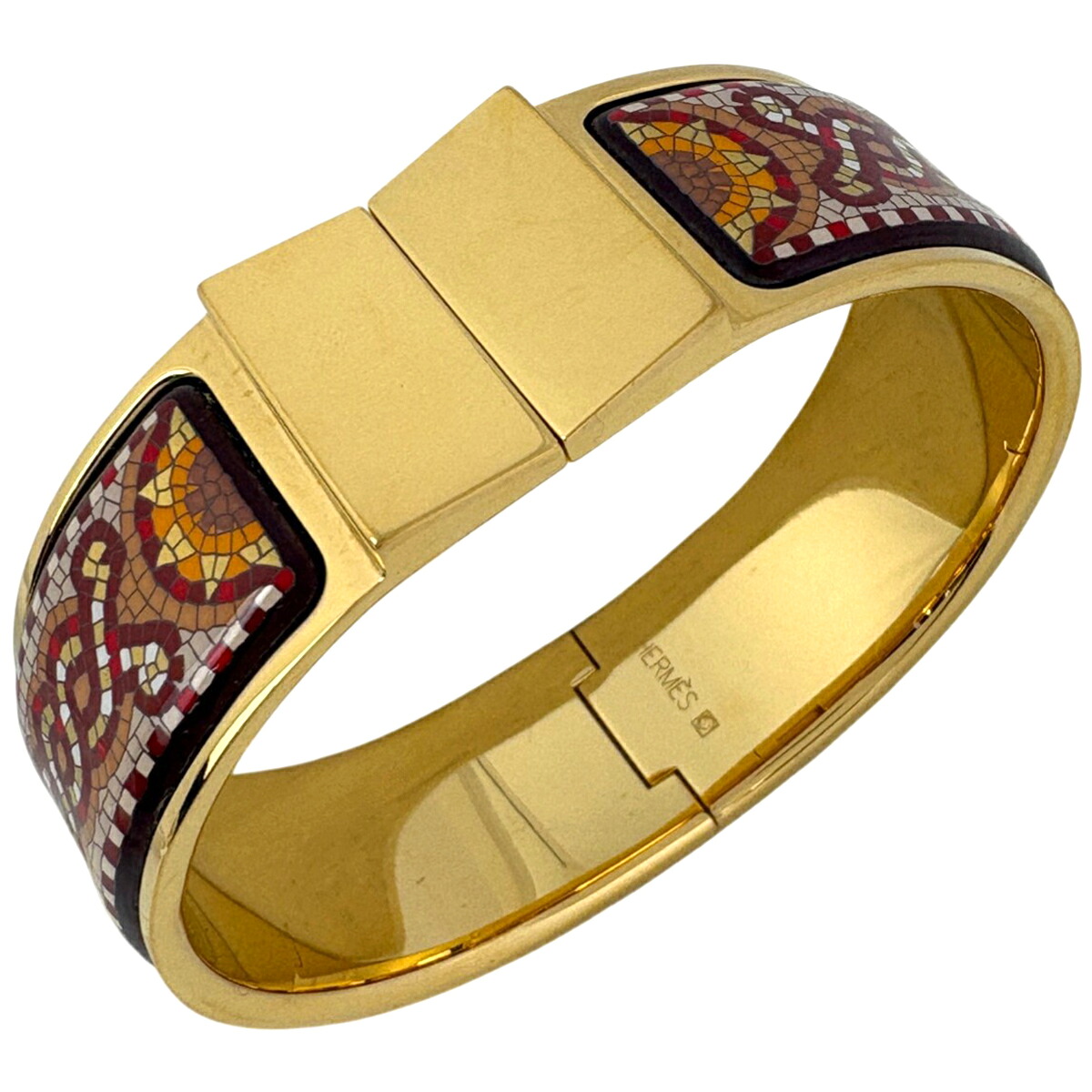 エルメス HERMES エマイユGM ロケ 七宝焼き バングル GP ゴールド レッド レディース 【中古】