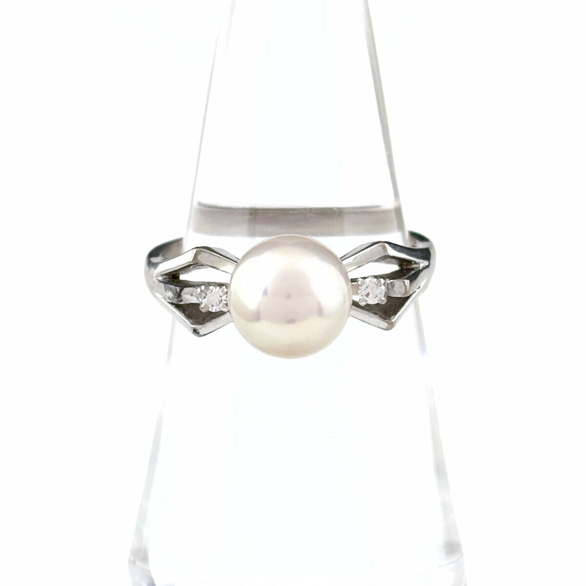ミキモト MIKIMOTO パール デザインリング WG ホワイトゴールド 指輪 メレダイヤ 真珠 ダイヤモンド リング 13.5号 K14 WG パール レディース 【中古】