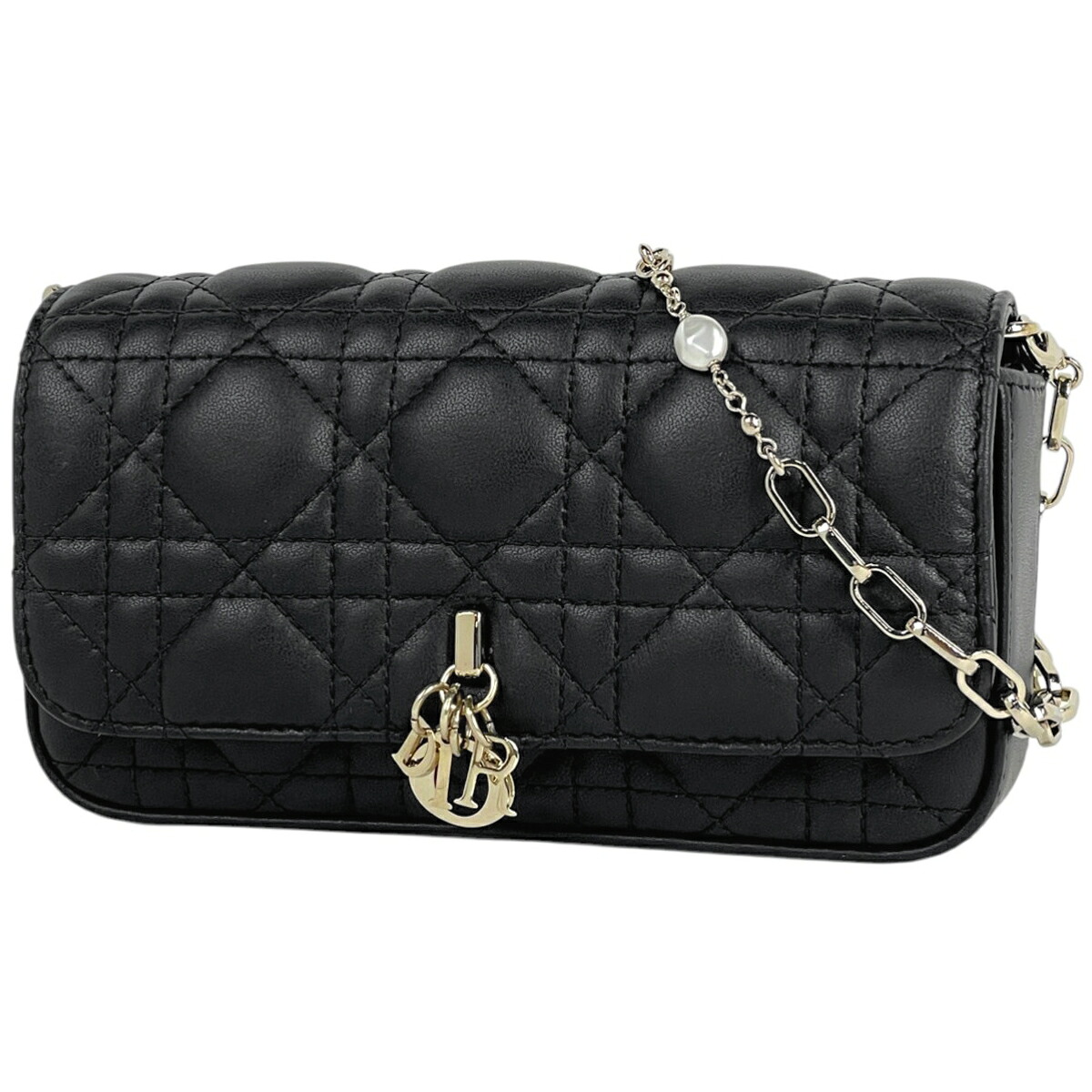 クリスチャンディオール Christian Dior ロゴ チェーン ショルダーバッグ 2WAY ポーチ カナージュ ショルダーバッグ レザー ブラック レディース 【中古】