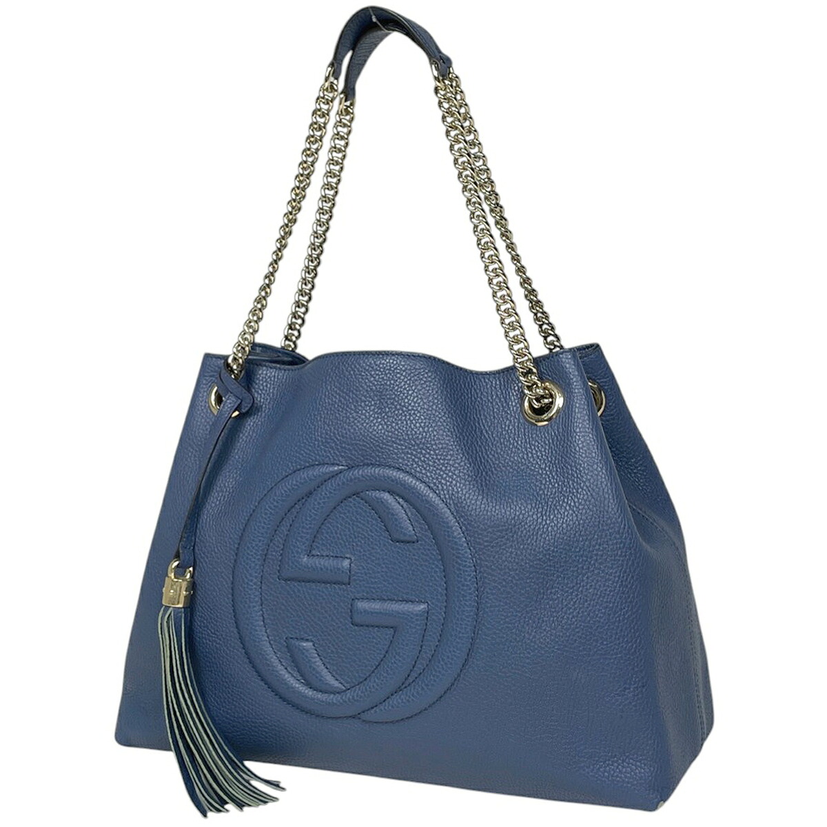 グッチ GUCCI ソーホー チェーン ショルダーバッグ トートバッグ フリンジ インターロッキングG ショルダーバッグ レザー ブルー 536196 レディース 【中古】 msp39|バイセル 店