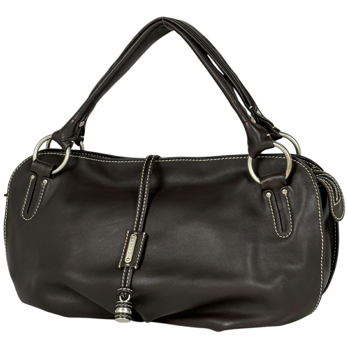 セリーヌ CELINE ロゴ ハンドバッグ ブラゾン レザー ダークブラウン レディース 【中古】