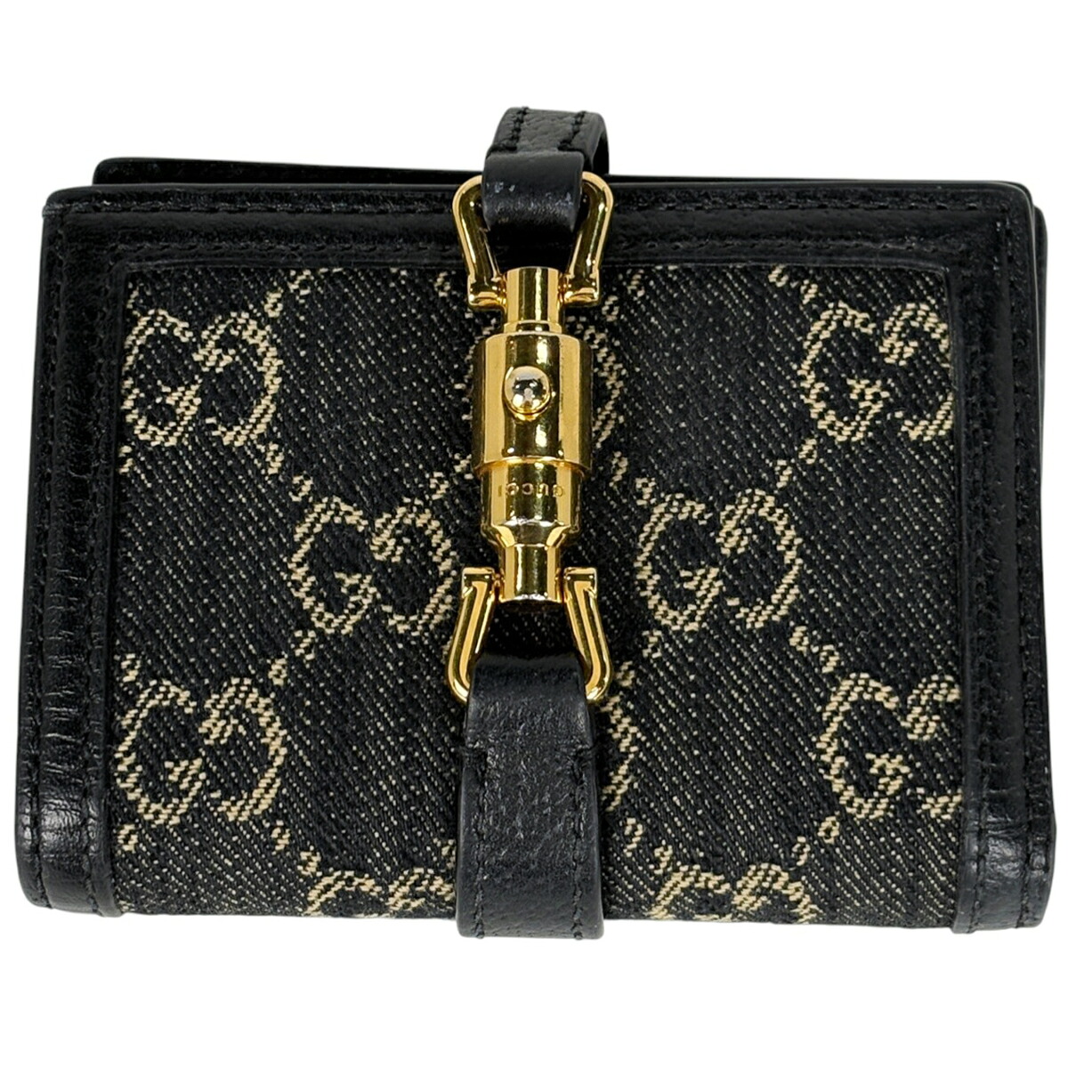 グッチ GUCCI ジャッキーライン 二つ折り財布 札入れ 小銭入れ 二つ折り財布 GGキャンバス ネイビー 645536 レディース 【中古】