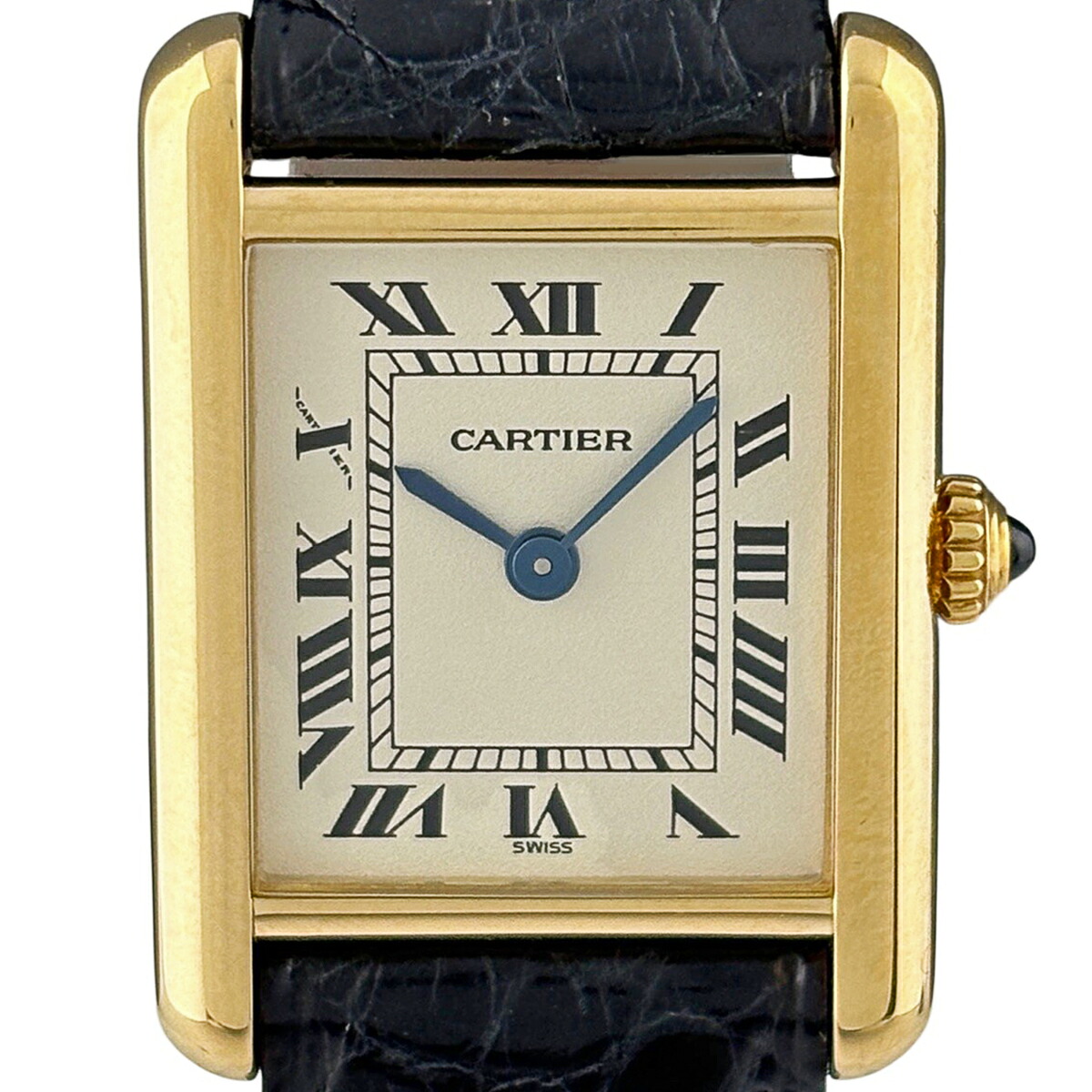カルティエ CARTIER タンク ルイ MM W1512756 腕時計 YG レザー クォーツ シルバー レディース 【中古】