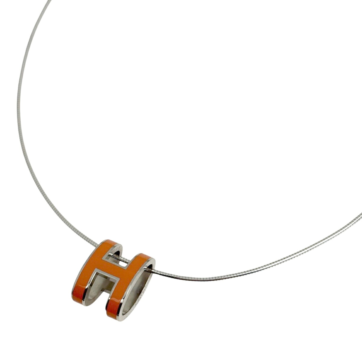 エルメス HERMES ポップアッシュ ネックレス Hロゴ ネックレス メタル シルバー オレンジ レディース 【中古】