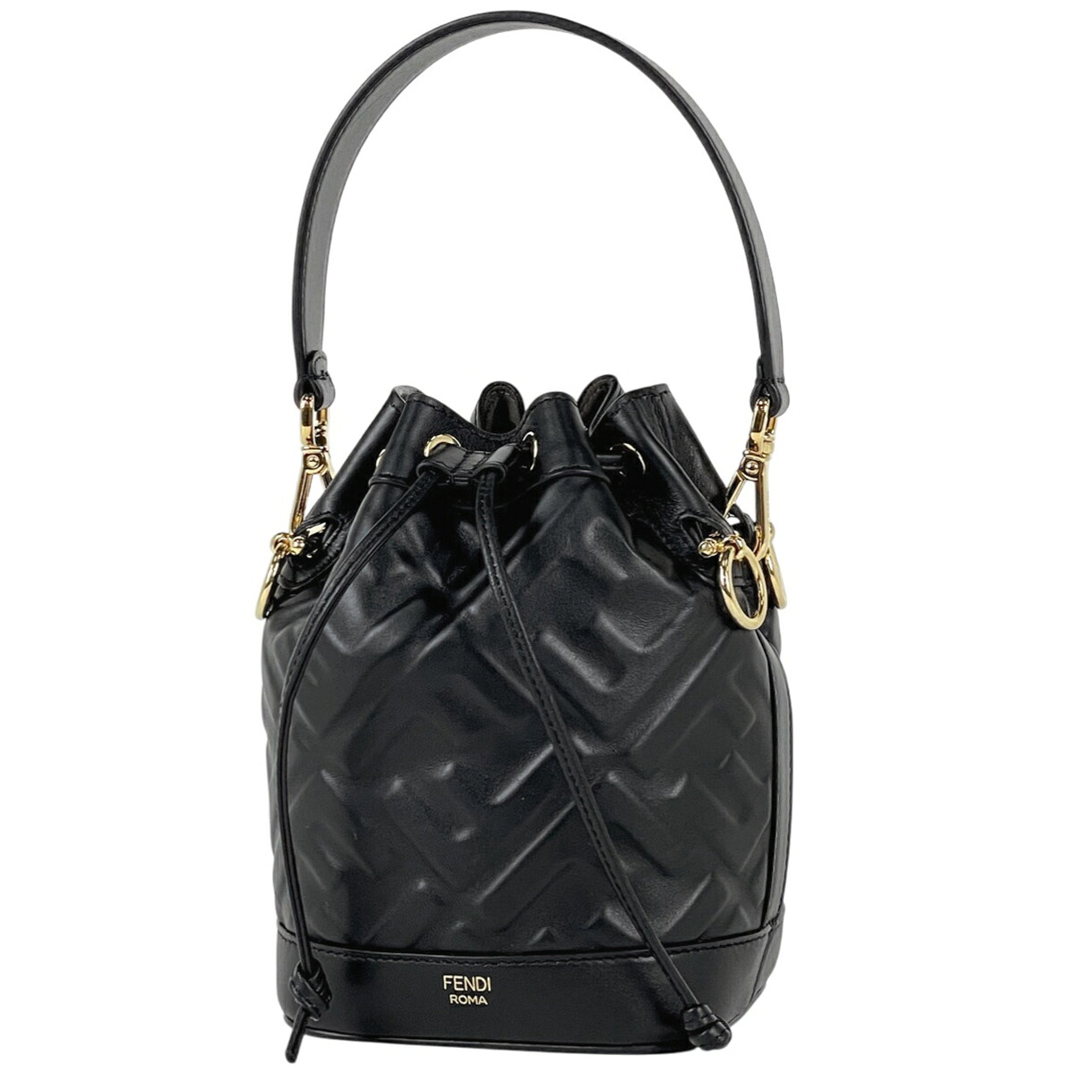 フェンディ FENDI ズッカ モントレゾール ミニ ハンドバック 2WAY ショルダーバッグ 合切袋型 ハンドバック なめし革 黒いこと 8BS093 レディース 【中古】