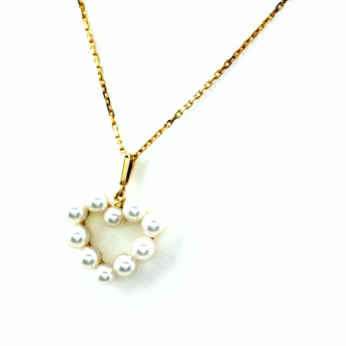 ミキモト MIKIMOTO ハートモチーフ デザインネックレス YGイエローゴールド ペンダント パール 真珠 ネックレス K18 パール レディース 【中古】