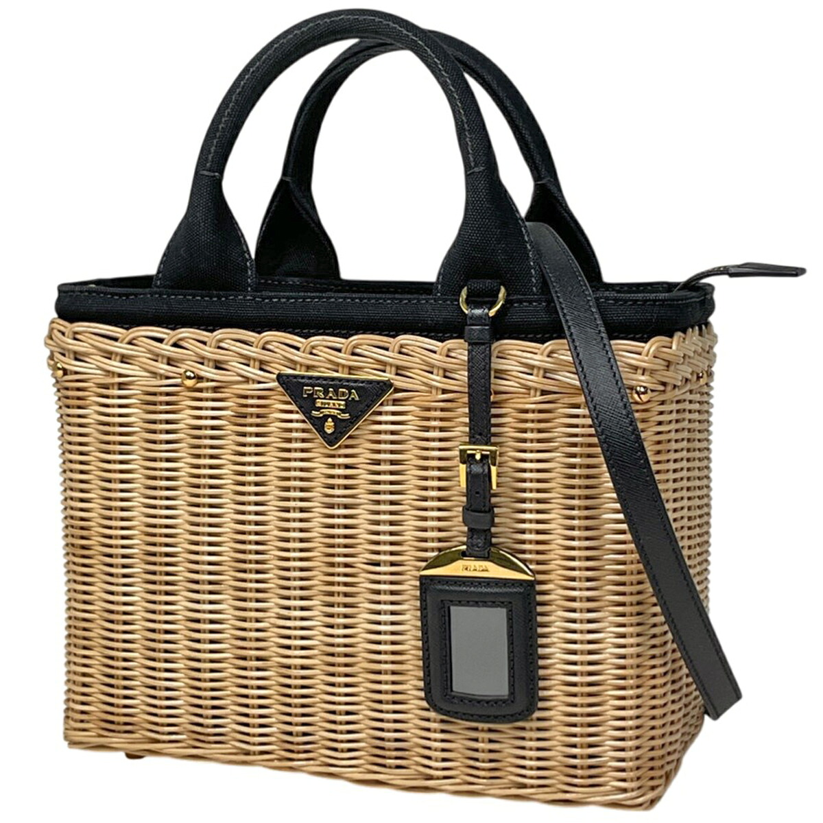 プラダ PRADA ロゴタイプ一皿 ハンドバック カゴ御徒面子 2WAY ショルダーバッグ ハンドバック 帆布 ベージュ 黒いこと 1BG835 レディース 【中古】