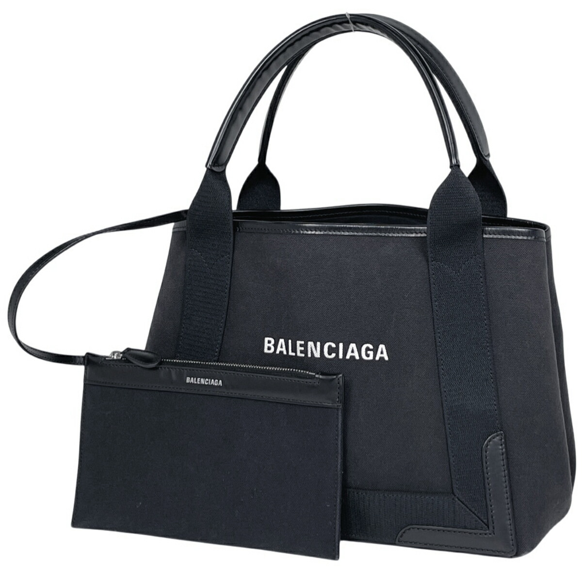 バレンシアガ BALENCIAGA ネイビー スモール カバス ハンドバッグ ロゴ トートバッグ キャンバス ブラック 339933 レディース 【中古】 msp29