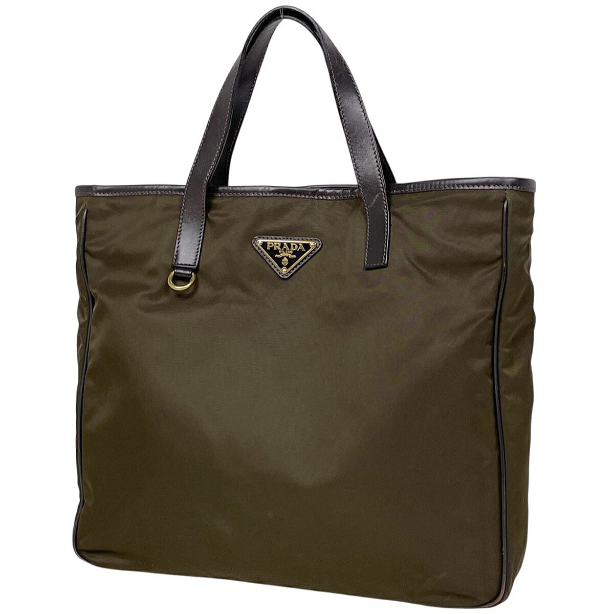 プラダ PRADA ロゴプレート トートバッグ ハンドバッグ カーキ トートバッグ ナイロン グリーン レディース 【中古】 msp29
