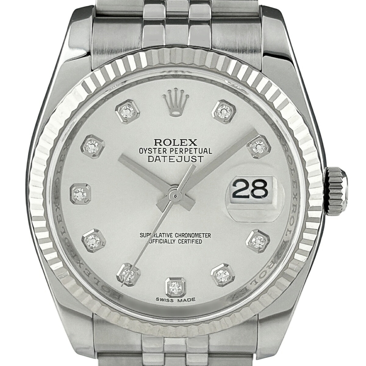 【OH済】【保証書】ロレックス ROLEX デイトジャスト 10Pダイヤ 116234G 腕時計 SS WG ダイヤモンド 自動巻き シルバー メンズ 【中古】 msp29