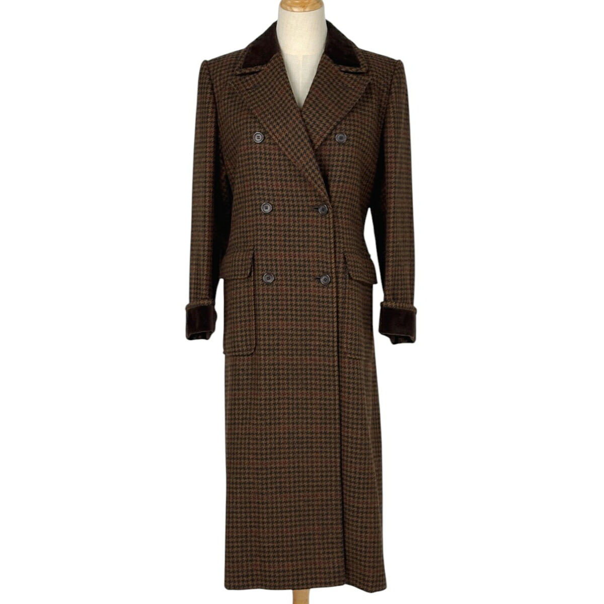 イヴ・サンローラン YVES SAINT LAURENT ロゴ ツイード コート ダブルブレスト ロング アウター その他コート 毛 ブラウン レディース 【中古】