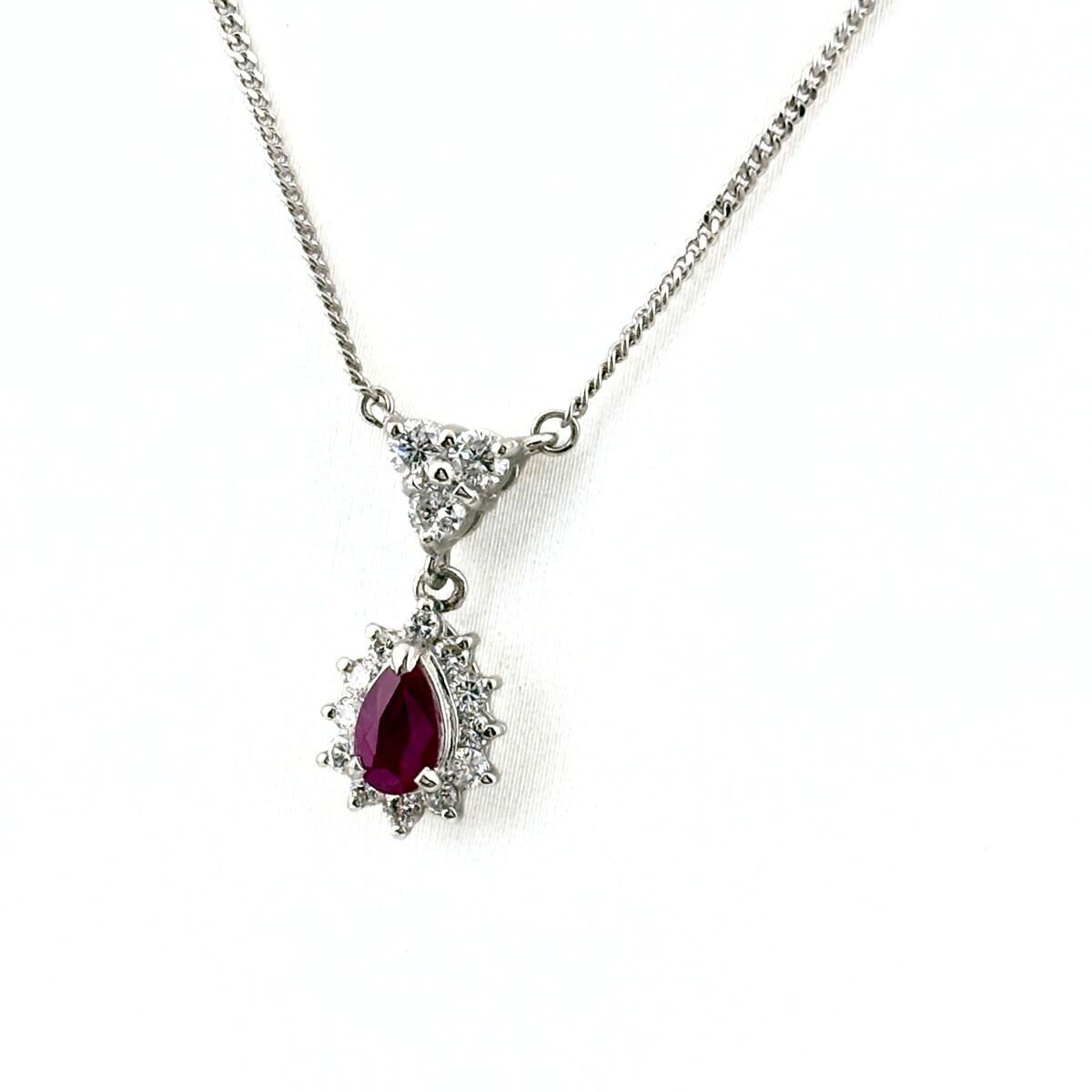 ルビー デザインネックレス プラチナ ペンダント メレダイヤ ネックレス Pt850 ルビー ダイヤモンド レディース 【中古】