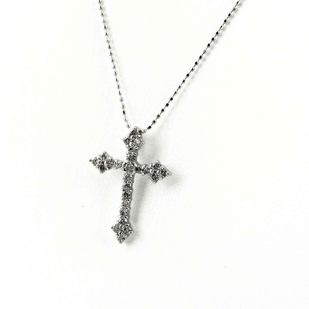 クロスモチーフ デザインネックレス WG ホワイトゴールド ペンダント メレダイヤ ネックレス K18 WG ダイヤモンド レディース 【中古】 msp39｜バイセル 店