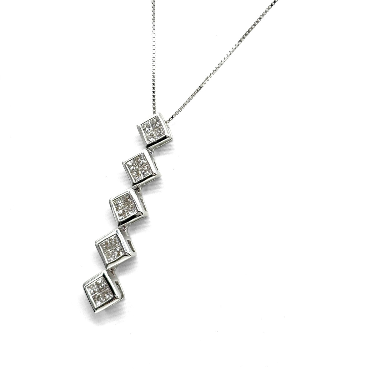メレダイヤ デザインネックレス WG ホワイトゴールド ペンダント ネックレス K18 WG ダイヤモンド レディース 【中古】