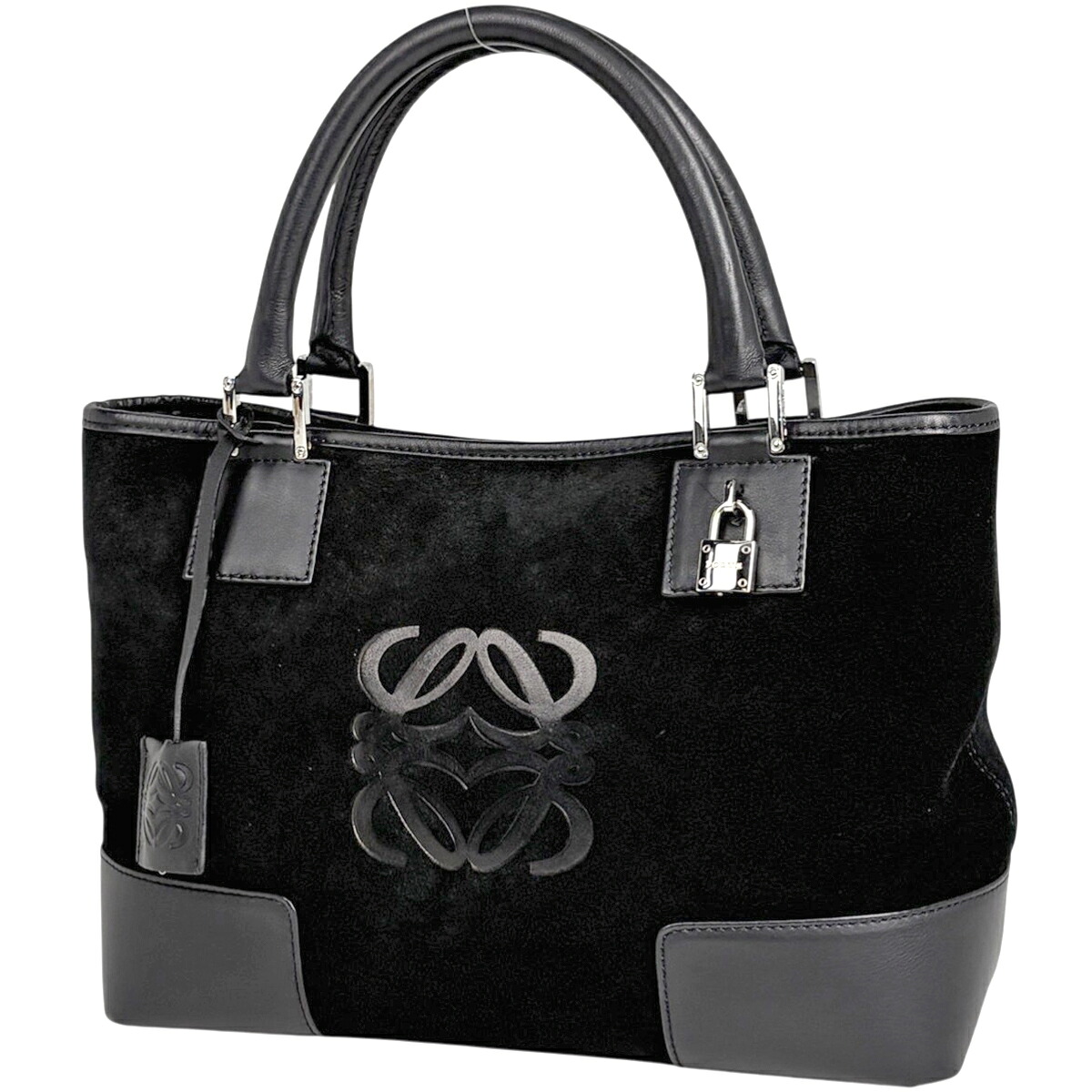 ロエベ LOEWE アマソナ フスタ トートバッグ アナグラム ハンドバッグ トートバッグ スエード ブラック レディース 【中古】 msp29
