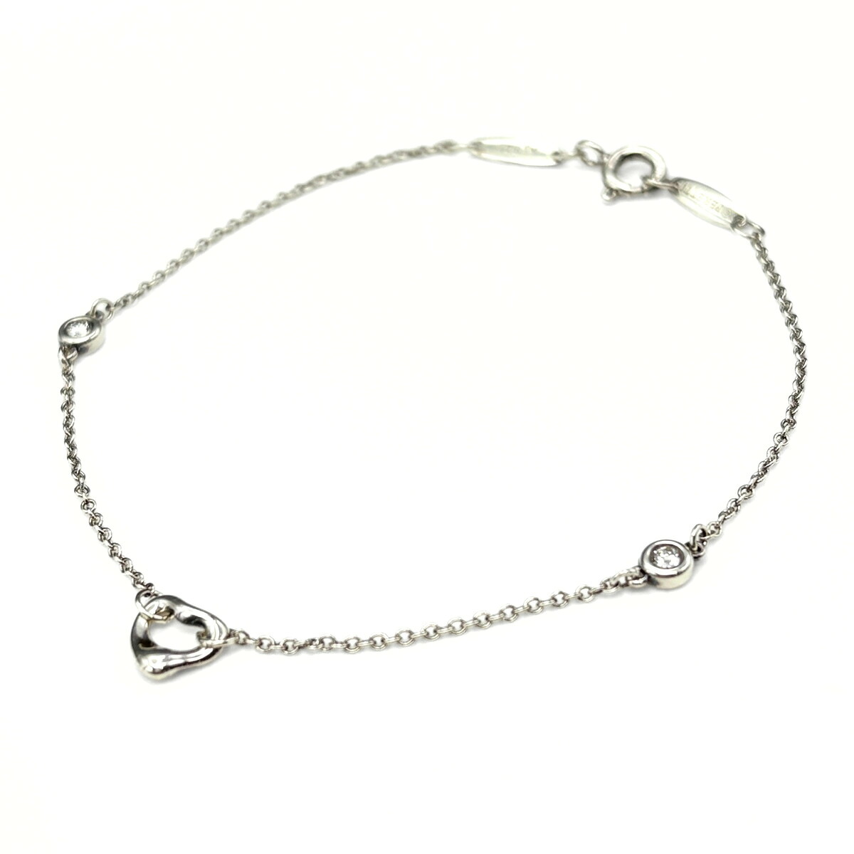 ティファニー TIFFANY&Co. ダイヤモンド バイ ザ ヤード オープン ハート ブレスレット シルバー 腕輪 2P エルサ・ペレッティ メレダイヤ ブレスレット SV ダイヤモンド レディース 【中古】 msp29