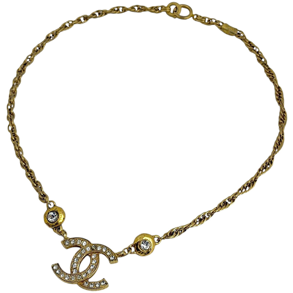 シャネル CHANEL ココマーク ラインストーン ネックレス GP ゴールド レディース 【中古】