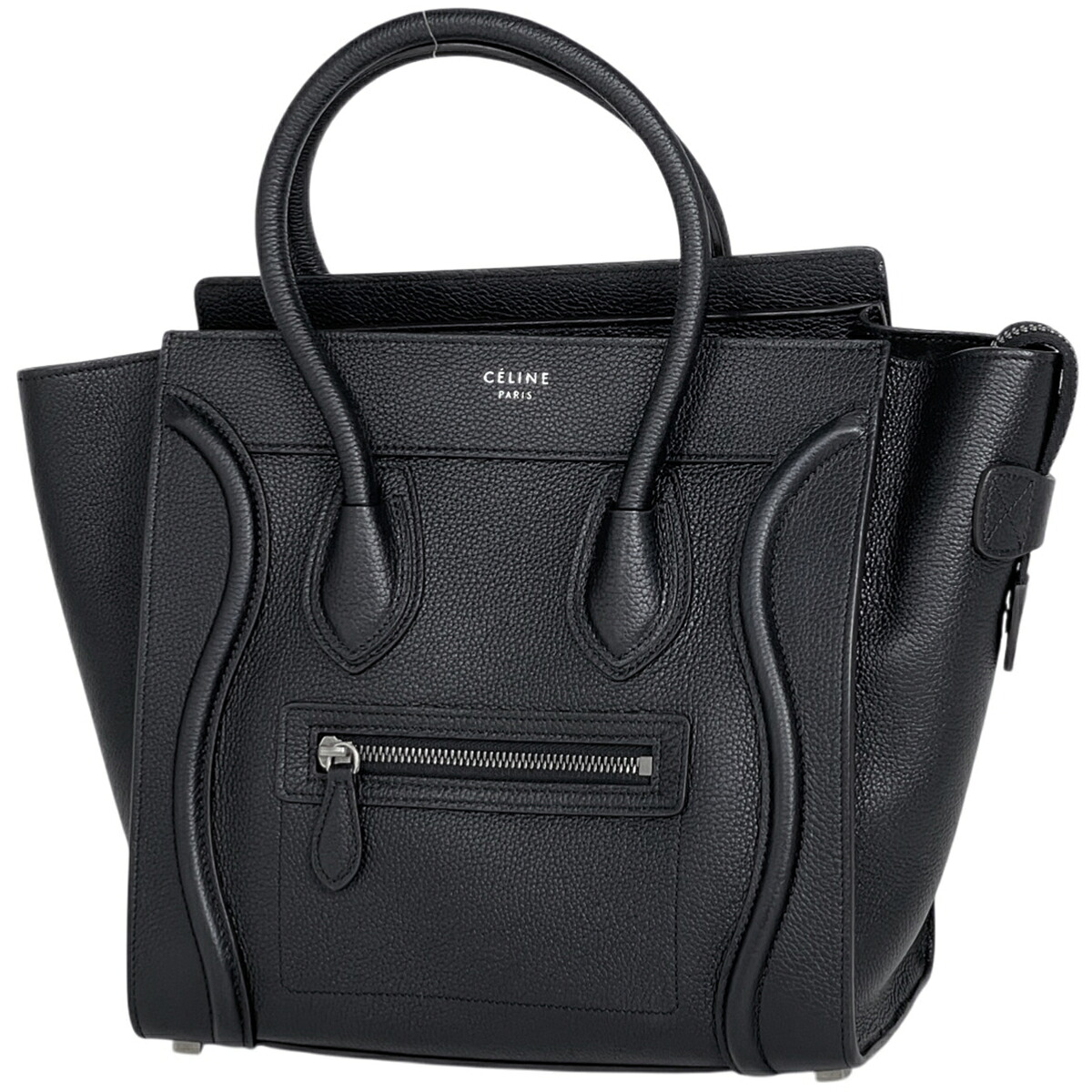 セリーヌ CELINE ラゲージ マイクロショッパー トートバッグ ハンドバッグ レザー ブラック レディース 【中古】