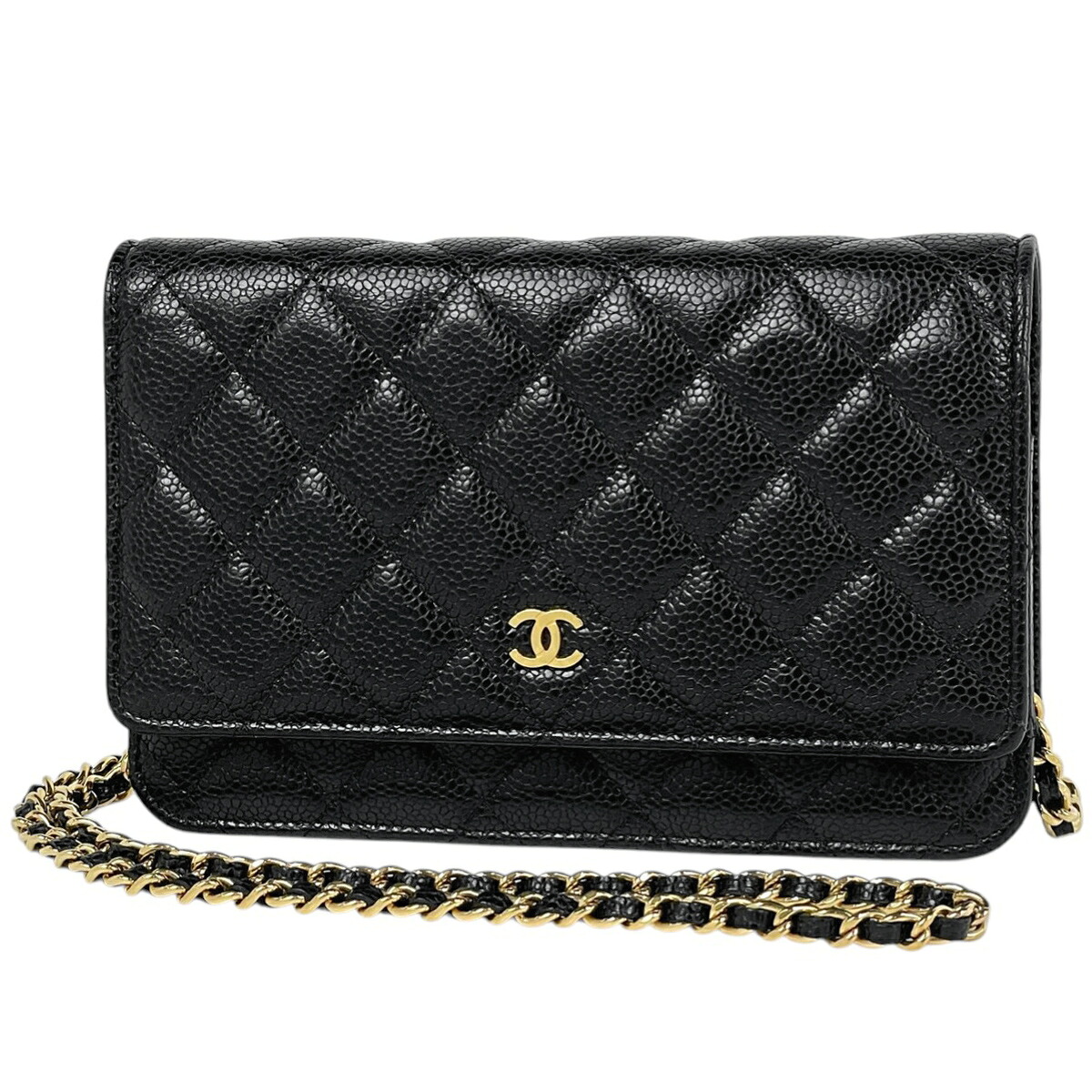 シャネル CHANEL ココマーク チェーン ウォレット 財布 マトラッセ チェーンウォレット キャビアスキン ブラック レディース 【中古】 msp29