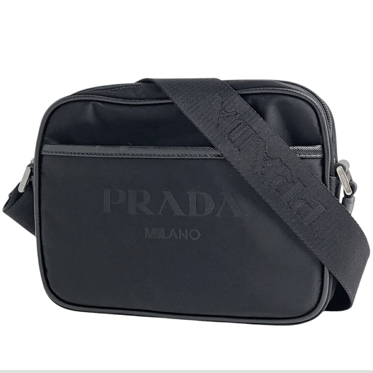 プラダ PRADA ロゴプレート ショルダーバッグ 斜め掛け ショルダーバッグ ナイロン ネロ(ブラック) 2VH144 レディース 【中古】