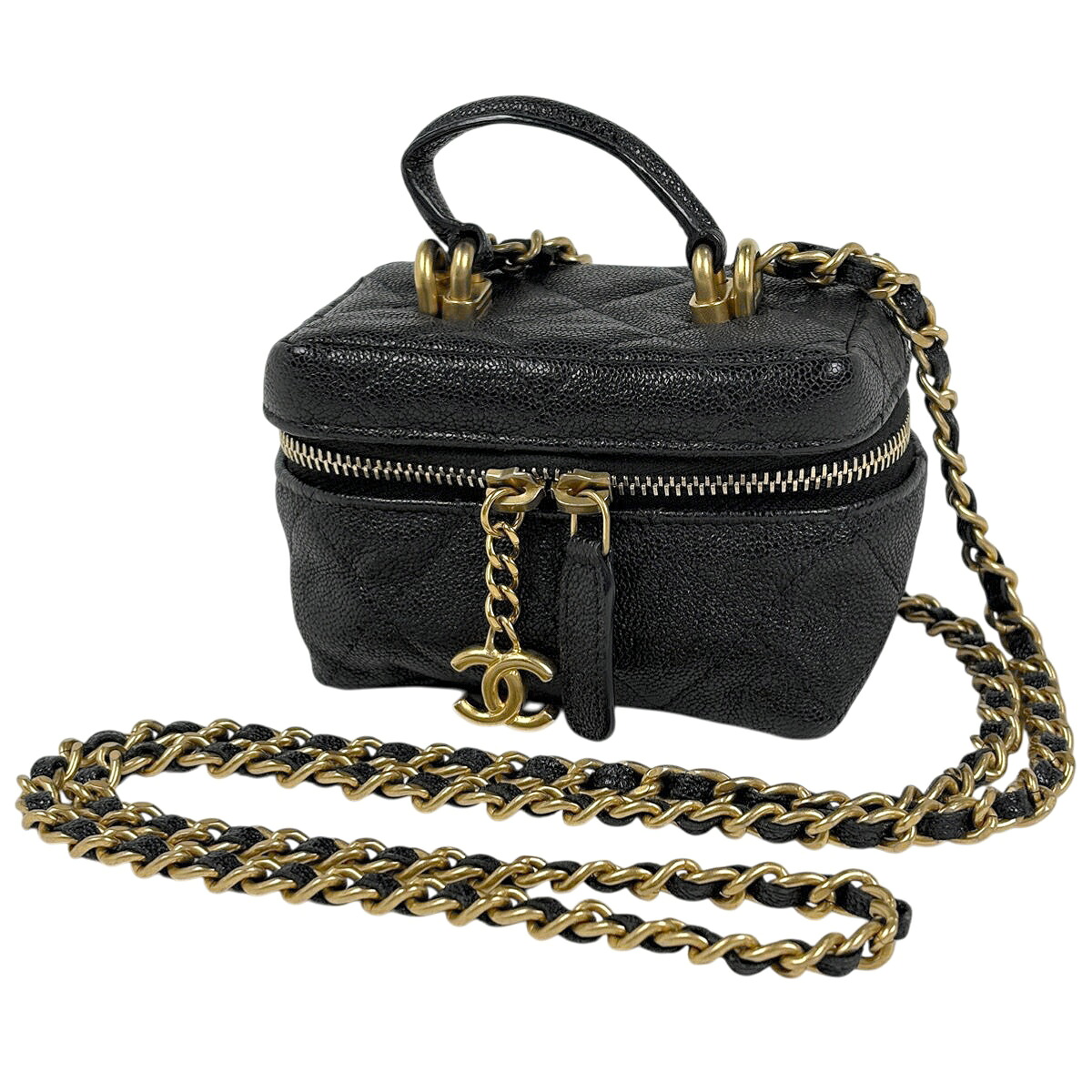 シャネル CHANEL ココマーク チェーン ショルダーバッグ ミニ バニティ マトラッセ ショルダーバッグ キャビアスキン ブラック AP2194 レディース 【中古】