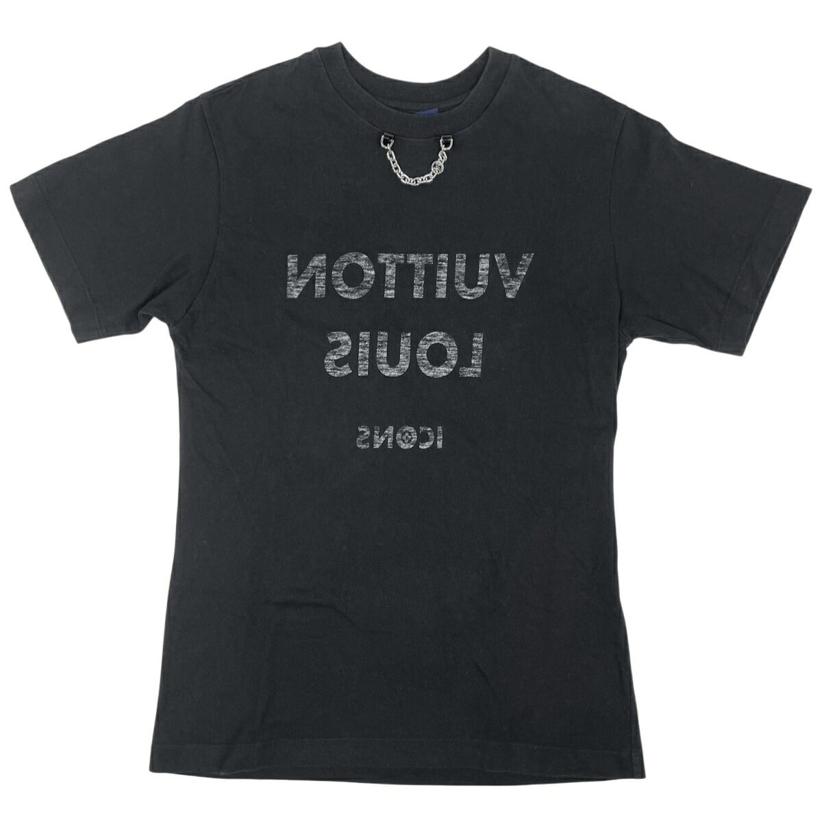 ルイ・ヴィトン Louis Vuitton ロゴ 半袖 Ｔシャツ チェーン付き 反転 トップス 半袖Ｔシャツ コットン ブラック レディース 【中古】