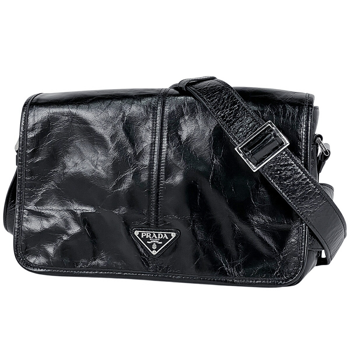 プラダ PRADA ロゴプレート ショルダーバッグ ソフトルックスレザー ショルダーバッグ レザー ネロ(ブラック) 2VD073 メンズ 【中古】 msp29