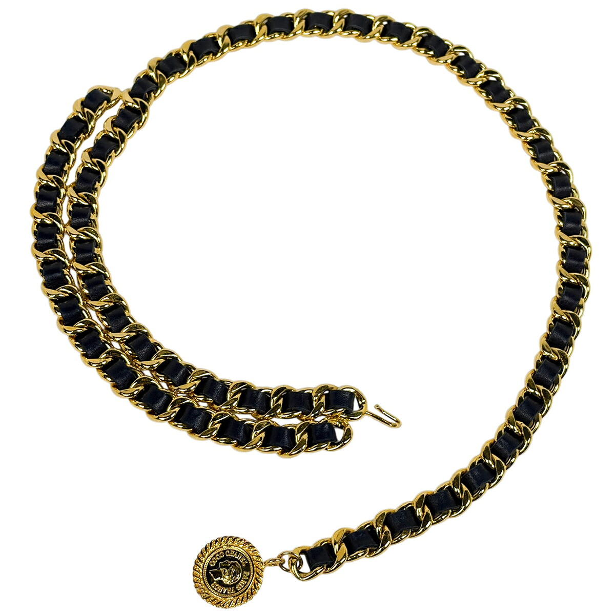 シャネル CHANEL ココマーク チェーン ベルト 2連 ベルト GP レザー ゴールド ブラック レディース 【中古】 msp29