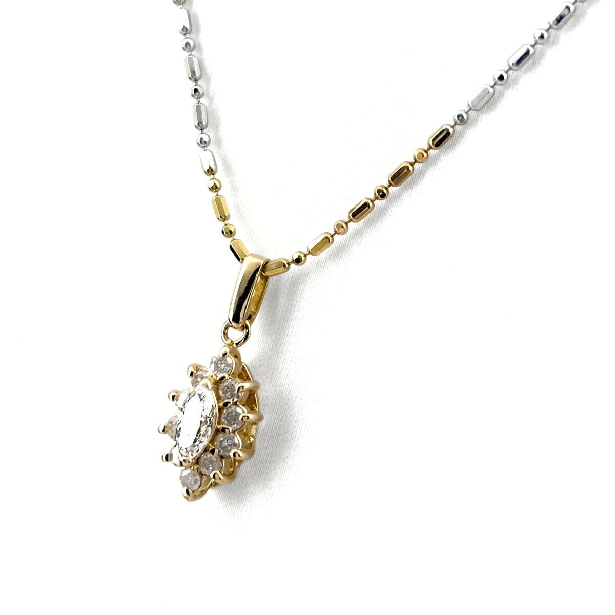 メレダイヤ デザインネックレス YG イエローゴールド ペンダント ネックレス K18 ダイヤモンド レディース 【中古】 msp39｜バイセル 店