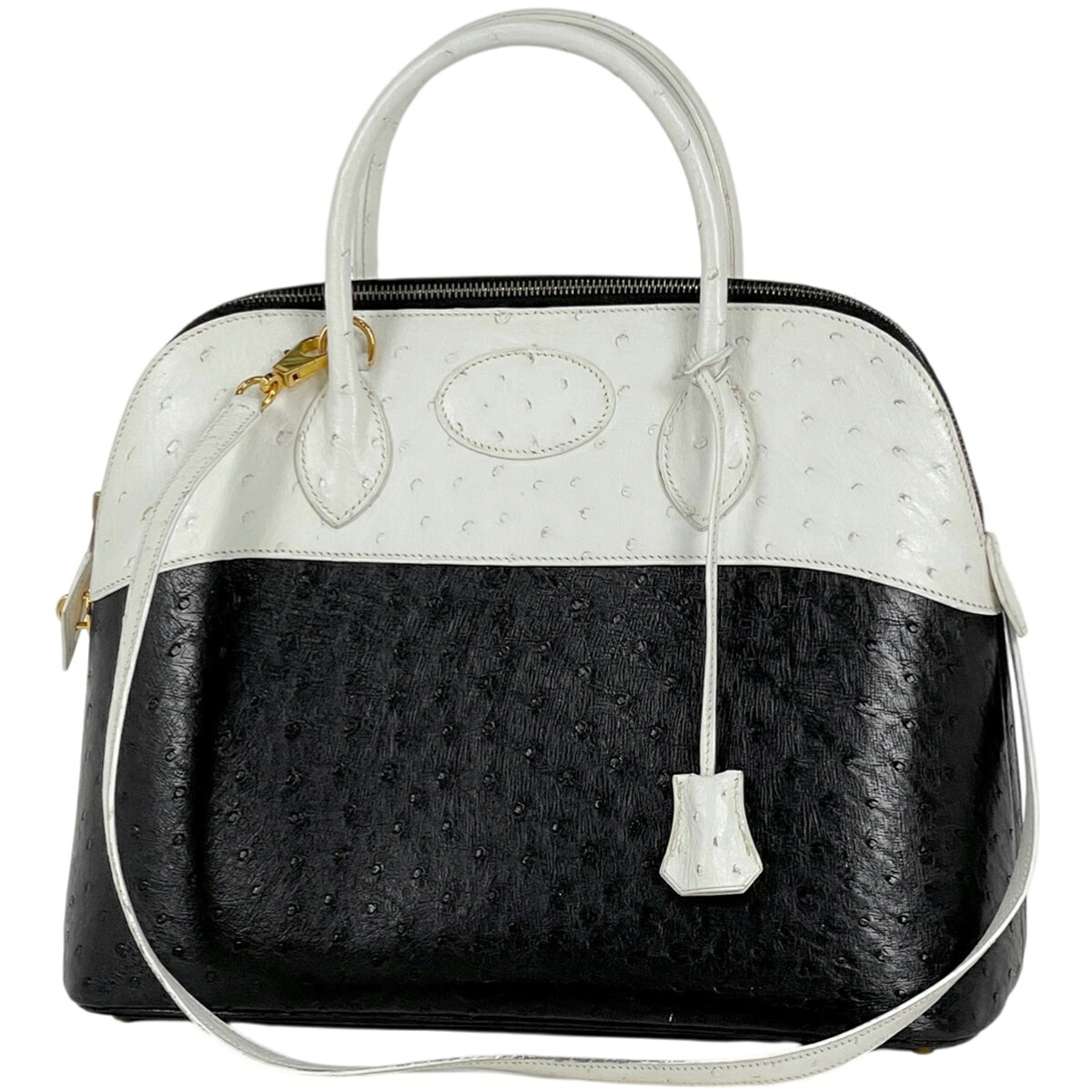 エルメス HERMES ボリード35 2WAY ショルダーバッグ バイカラー ハンドバッグ オーストリッチ ブラック ホワイト A レディース 【中古】 msp29