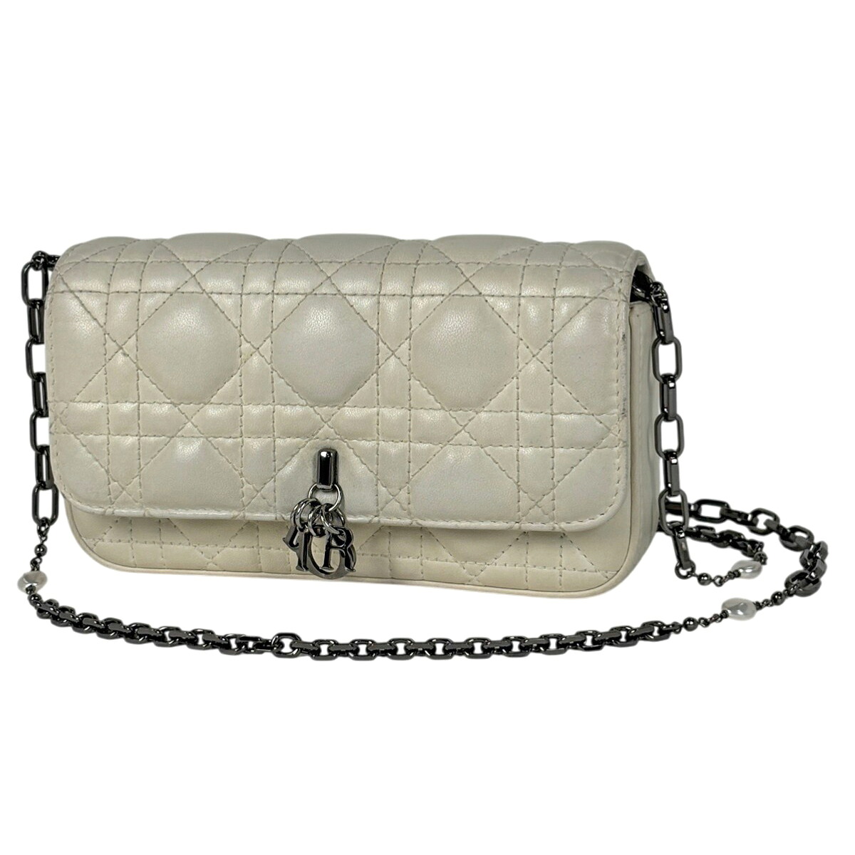 ディオール Christian Dior カナージュ チェーン店 ショルダーバッグ ロゴタイプ 2WAY クラッチペダル御徒面子 ショルダーバッグ なめし革 白いこと レディース 【中古】