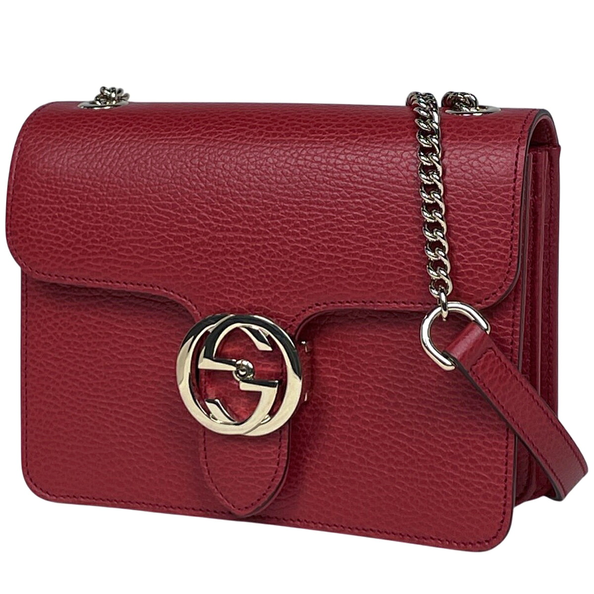 グッチ GUCCI インターロッキングG チェーン ショルダーバッグ 斜め掛け ショルダーバッグ レザー レッド 510304 レディース 【中古】
