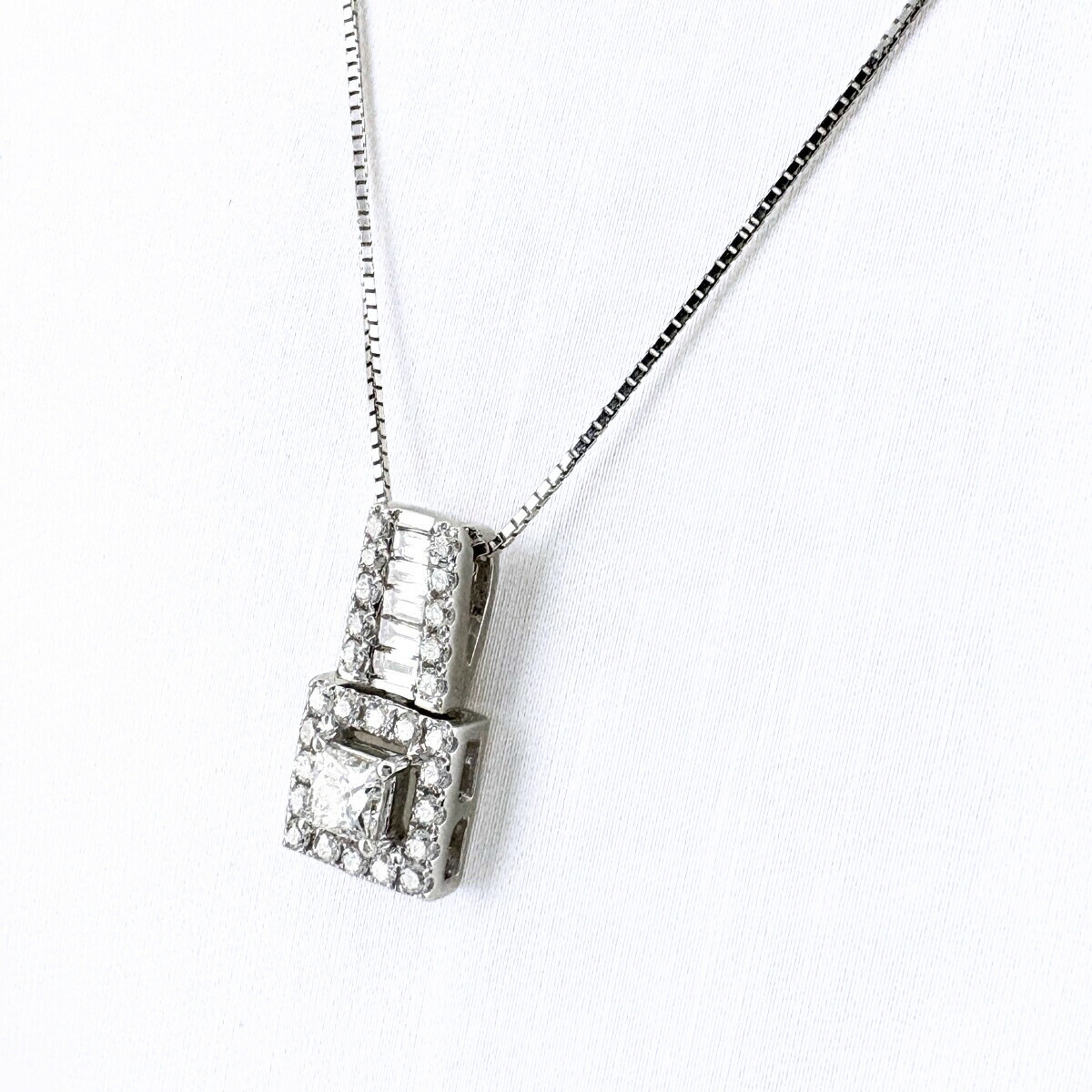 メレダイヤ デザインネックレス WG ホワイトゴールド ペンダント ネックレス K18 WG ダイヤモンド レディース 【中古】 msp39|バイセル 店