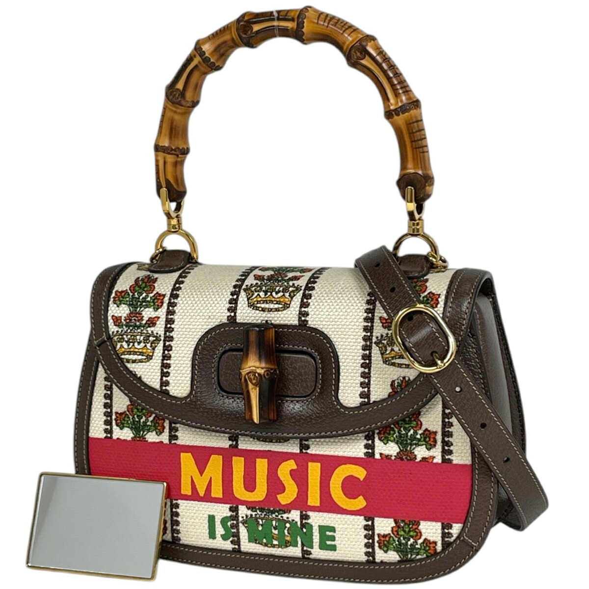 グッチ GUCCI バンブー ハンドバッグ 2WAY ショルダーバッグ 100周年記念 ハンドバッグ キャンバス アイボリー ブラウン マルチカラー 681173 レディース 【中古】