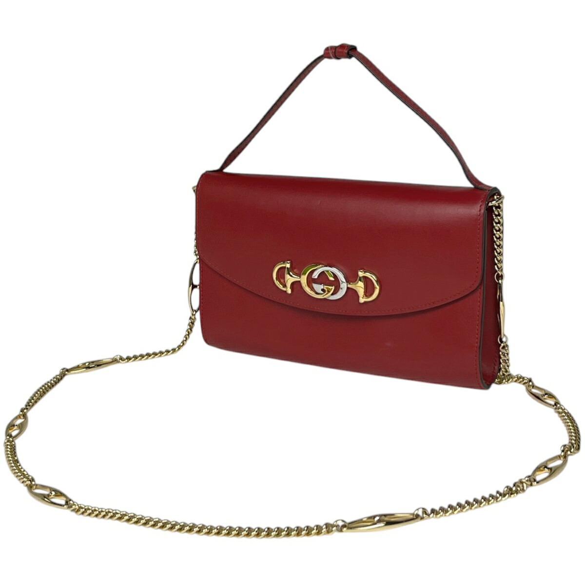 グッチ GUCCI ズゥミ チェーン ショルダーバッグ 2WAY ハンドバッグ ショルダーバッグ レザー レッド 572375 レディース 【中古】