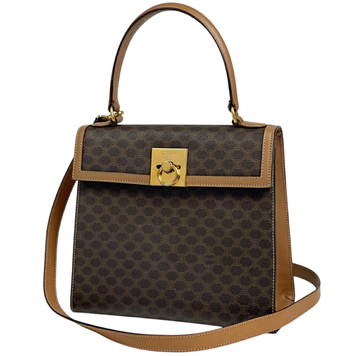 セリーヌ CELINE マカダム柄 ハンドバッグ 2WAY ショルダーバッグ ハンドバッグ コーティングキャンバス ブラウン レディース 【中古】
