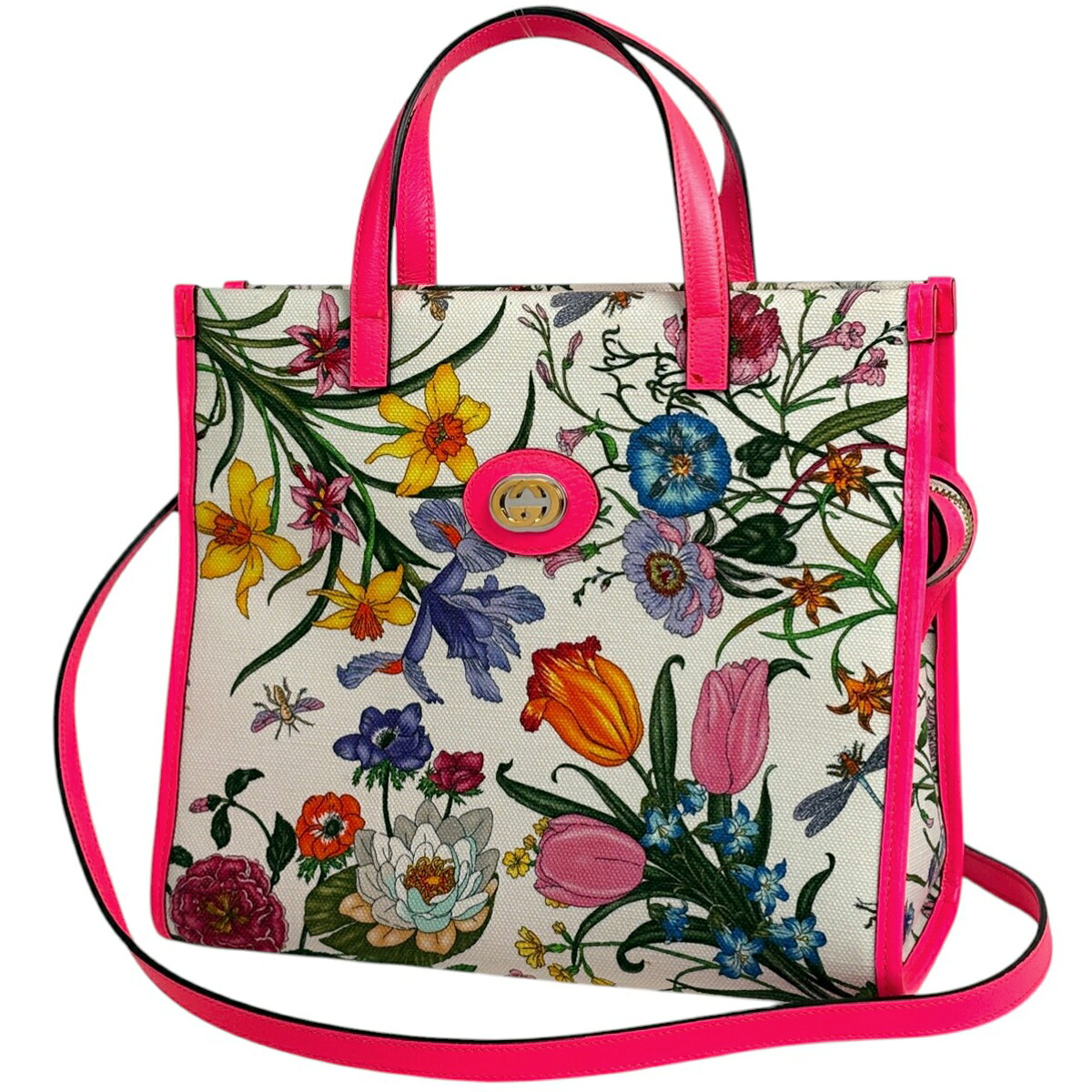 グッチ GUCCI フローラ ハンドバッグ 2WAY ショルダーバッグ 花柄 ハンドバッグ キャンバス ピンク マルチカラー 550141 レディース 【中古】