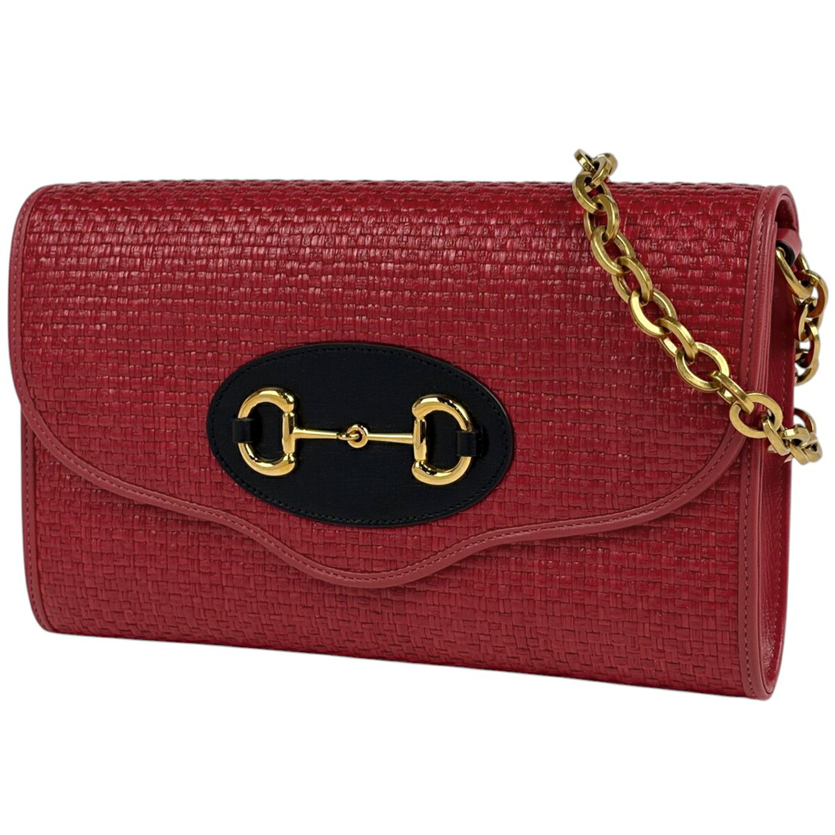 グッチ GUCCI ホースビット チェーン ショルダーバッグ 2WAY クラッチバッグ ショルダーバッグ ストロー レッド 655667 レディース 【中古】 msp29|バイセル 店