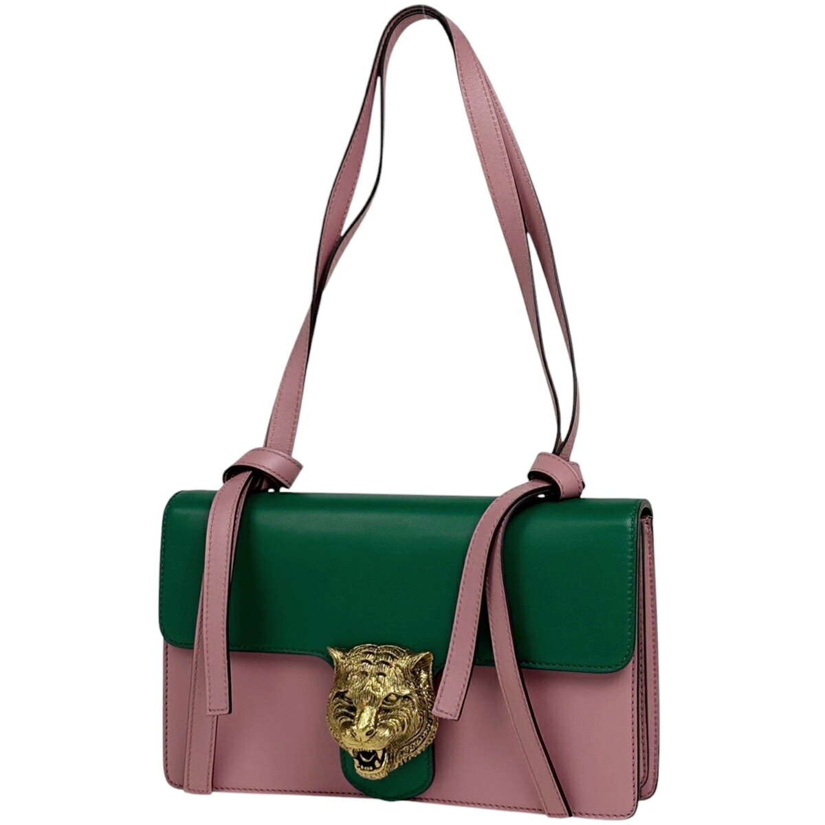 グッチ GUCCI アニマリエ ショルダーバッグ タイガーヘッド 肩掛け ショルダーバッグ レザー ピンク グリーン 412007 レディース 【中古】