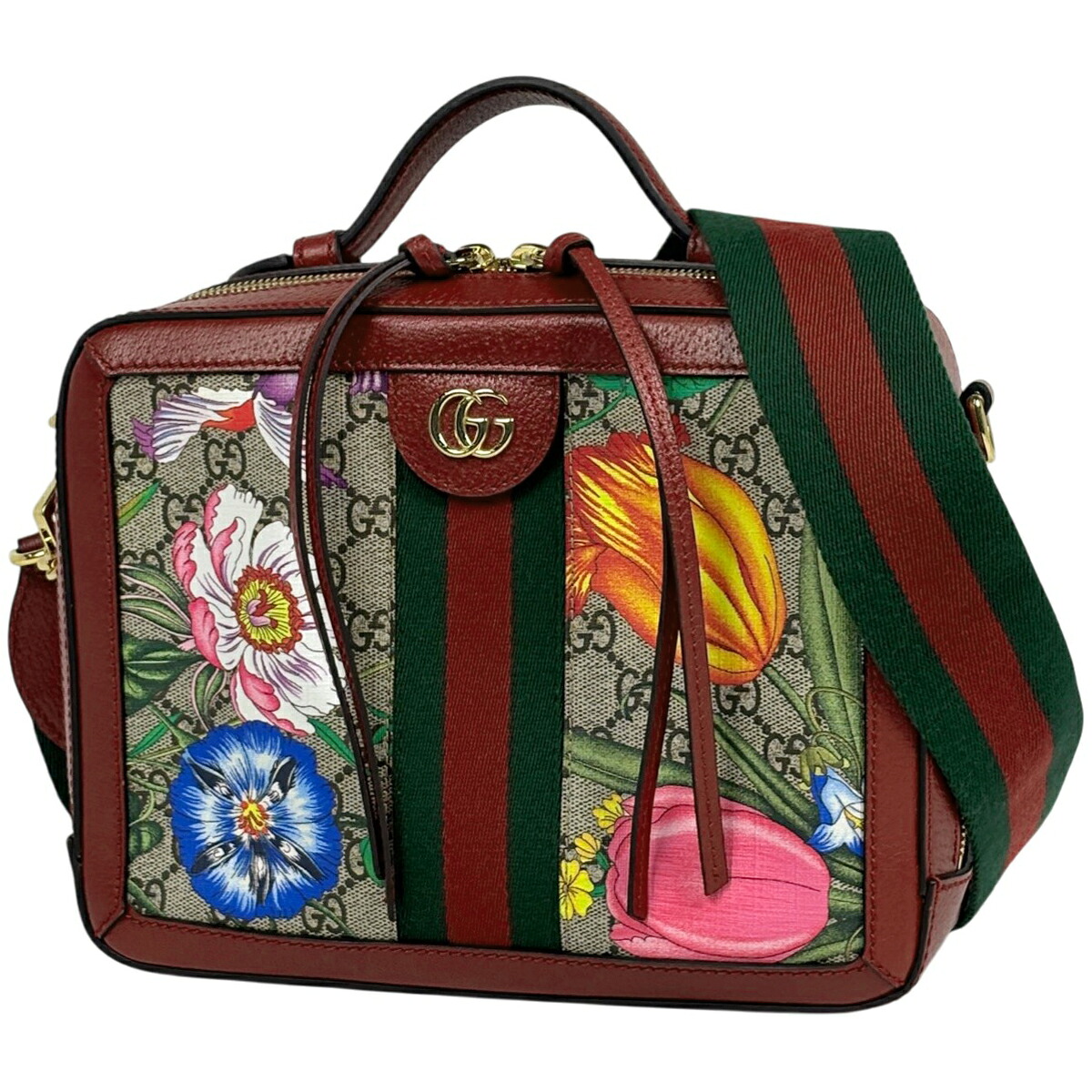 グッチ GUCCI オフィディアGG スモール ショルダーバッグ フローラ シェリーライン ウェブ ショルダーバッグ コーティングキャンバス レッド マルチカラー 550622 レディース 【中古】
