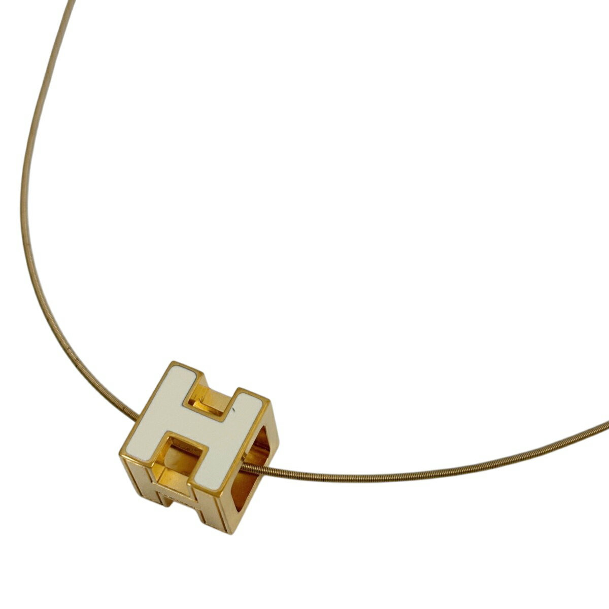 エルメス HERMES カージュドアッシュ Hキューブ ネックレス Hロゴ ネックレス GP ゴールド ホワイト レディース 【中古】 32,370円