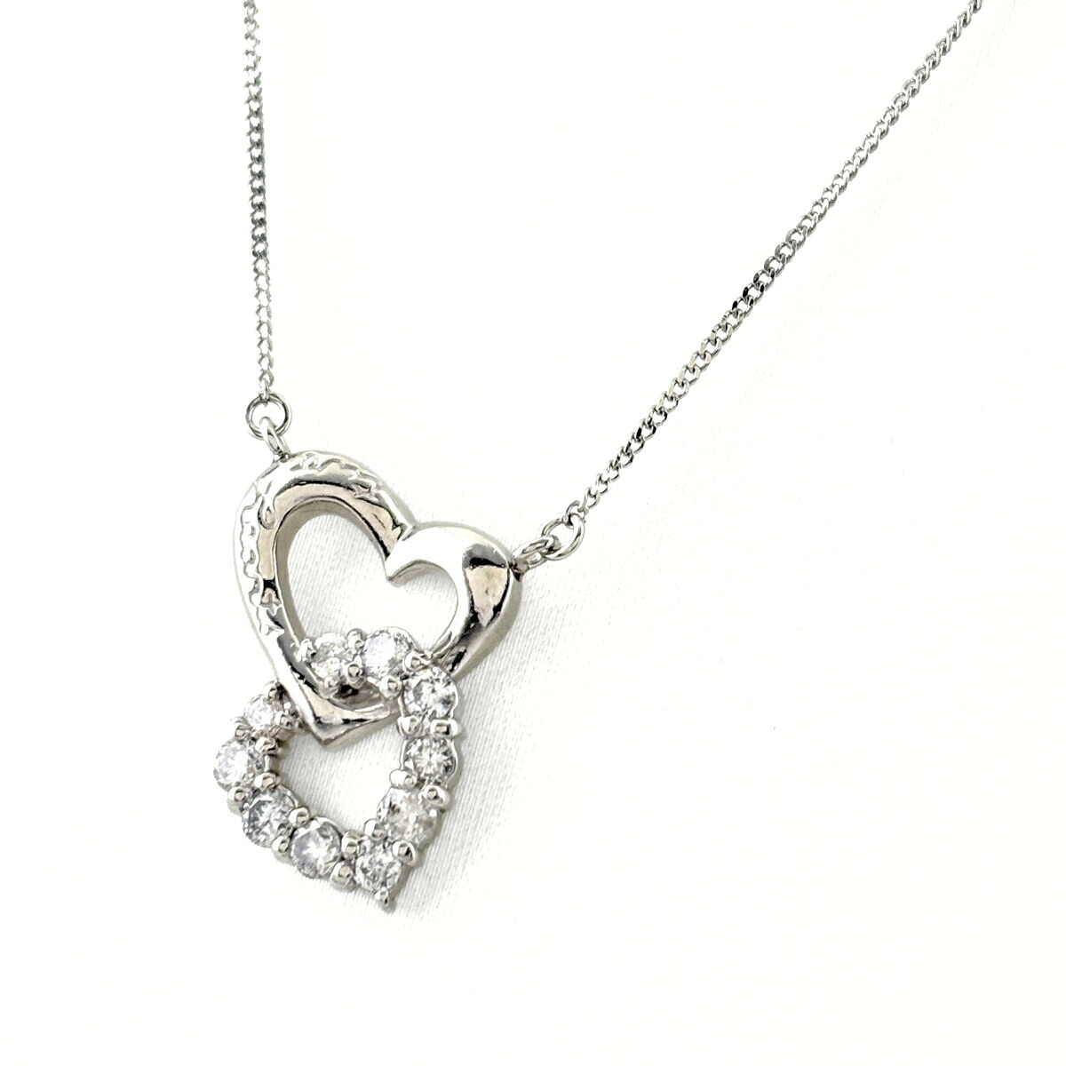 ハートモチーフ デザインネックレス プラチナ ペンダント メレダイヤ ネックレス Pt900 Pt850 ダイヤモンド レディース 【中古】 msp39｜バイセル 店