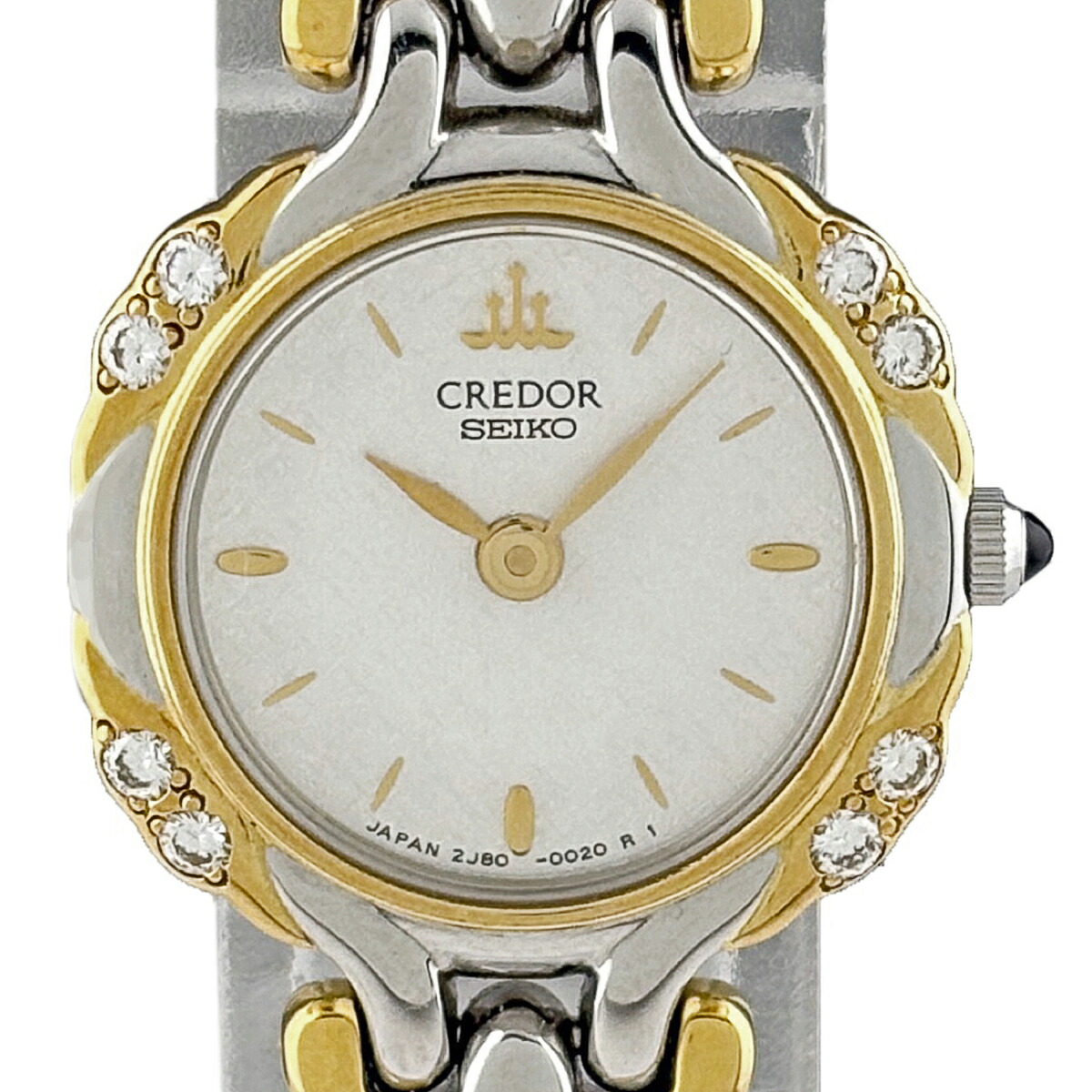 セイコー SEIKO クレドール 8Pダイヤ 2J80-0020 腕時計 YG SS ダイヤモンド クォーツ シルバー レディース 【中古】
